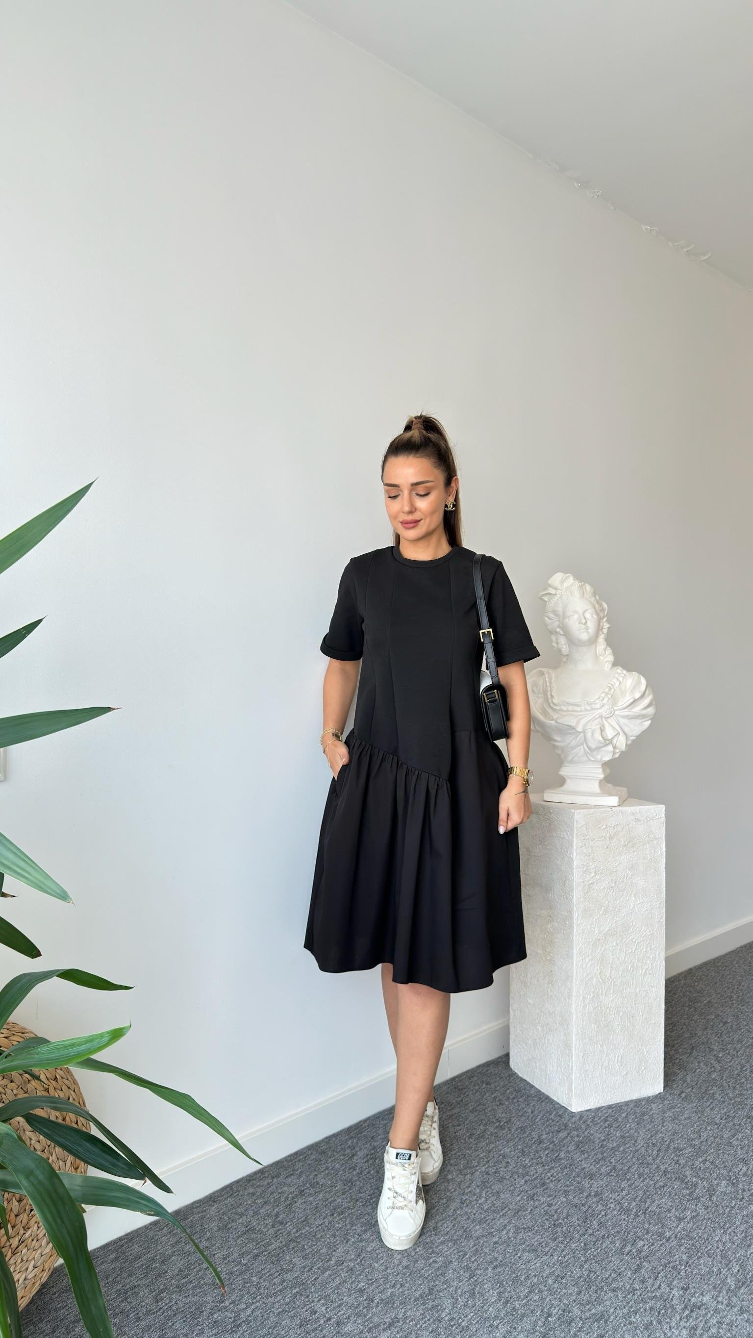 Siyah Ronse Marka Model Garnili Elbise 