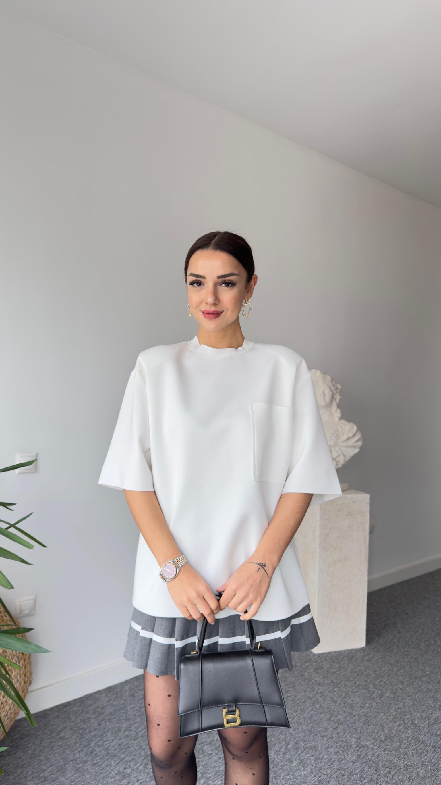 Sırt Fermuarlı Zra Model Vatkalı Beyaz Bluz
