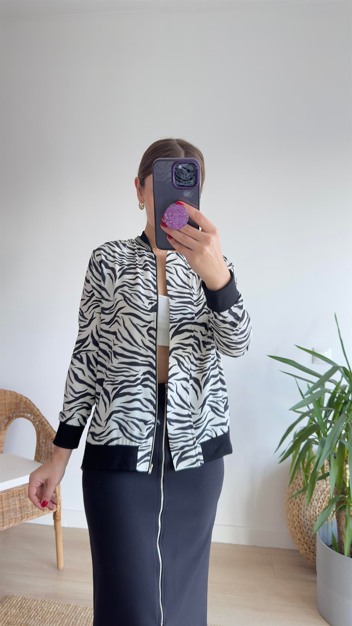 Reto Yaka Taşlı Zebra Desen Ceket