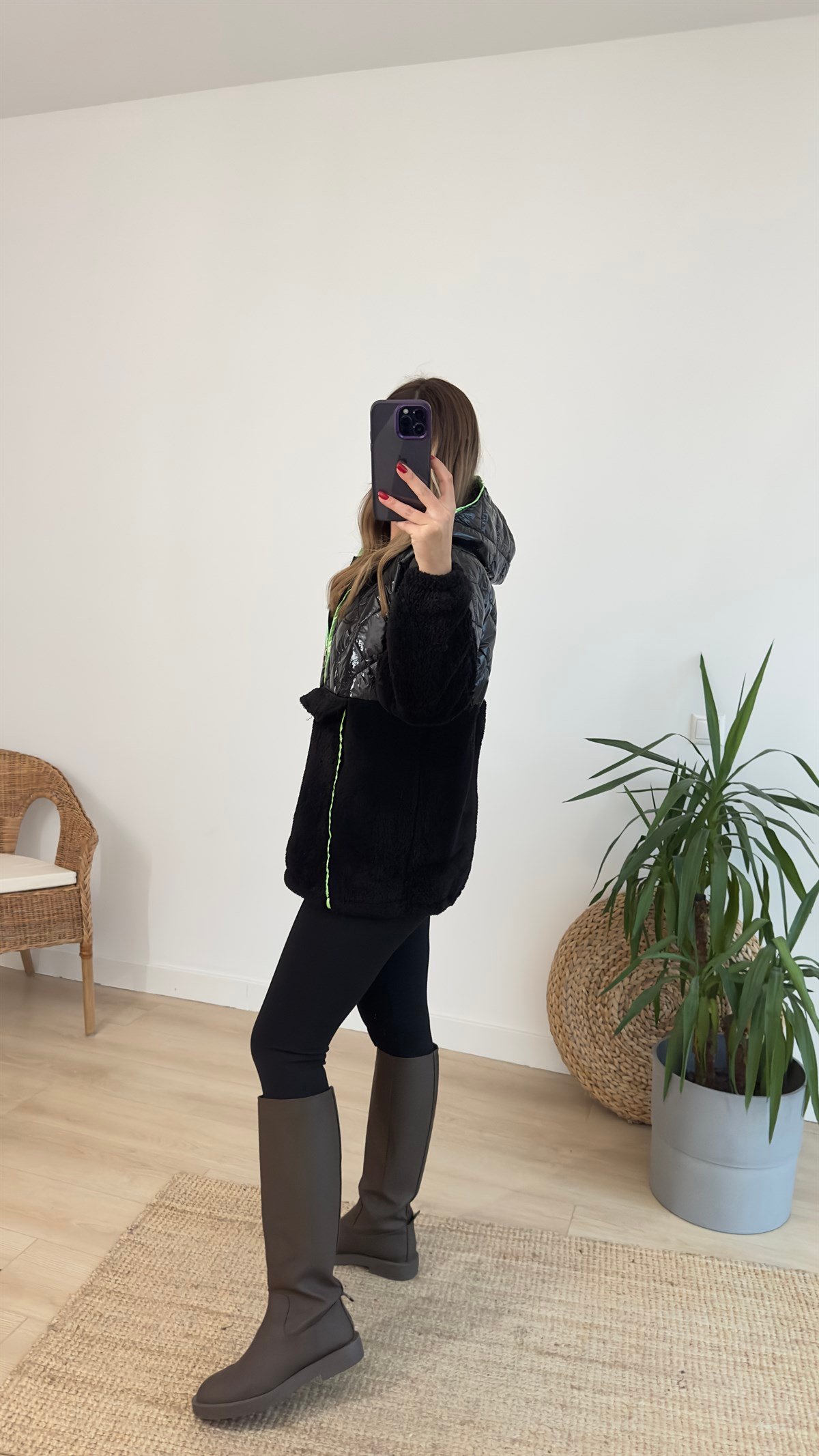 Yeşil Kapitone Detaylı Peluş Sweat