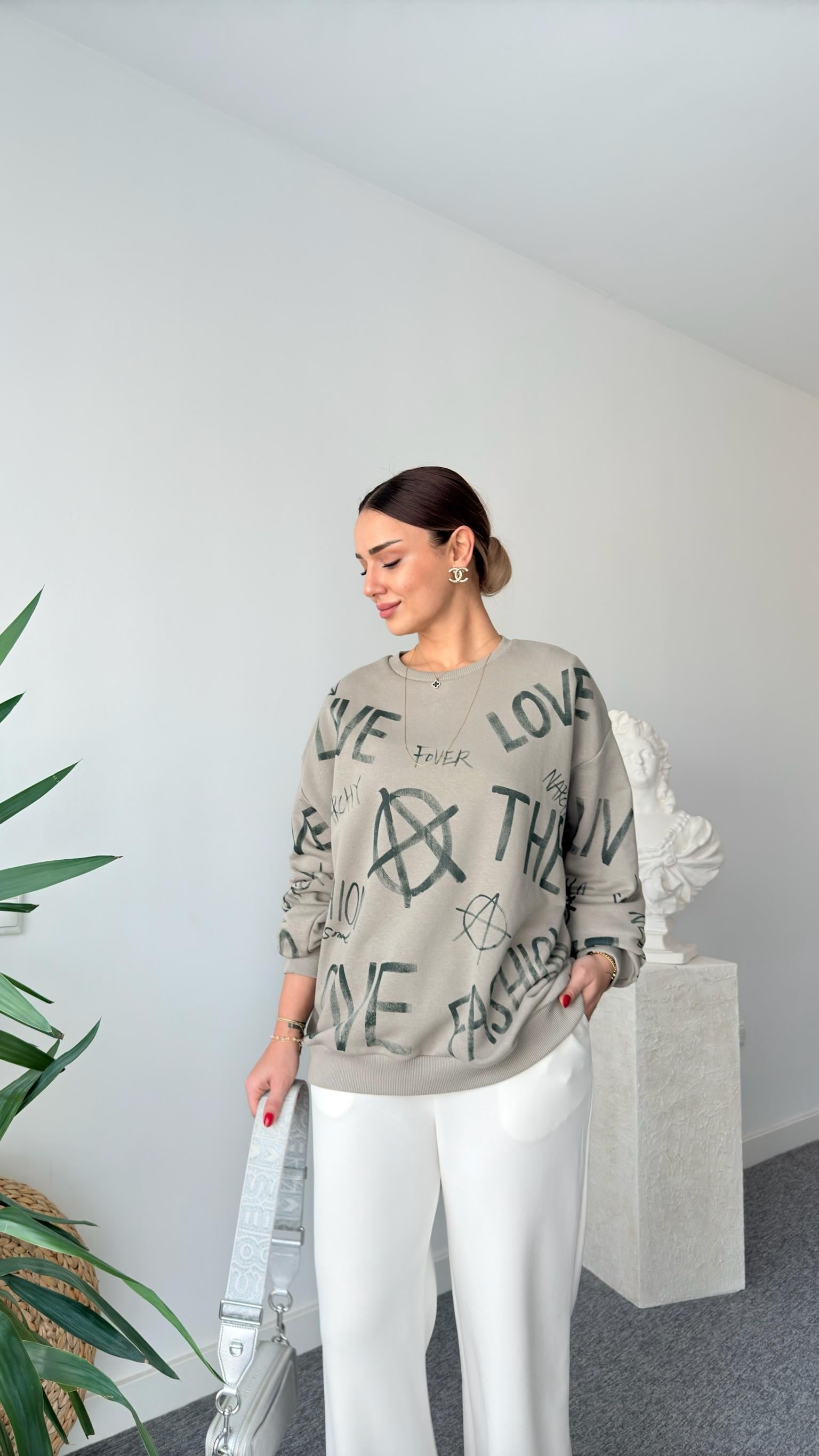 Mezzo Karışık Desenli Açık Haki Sweat
