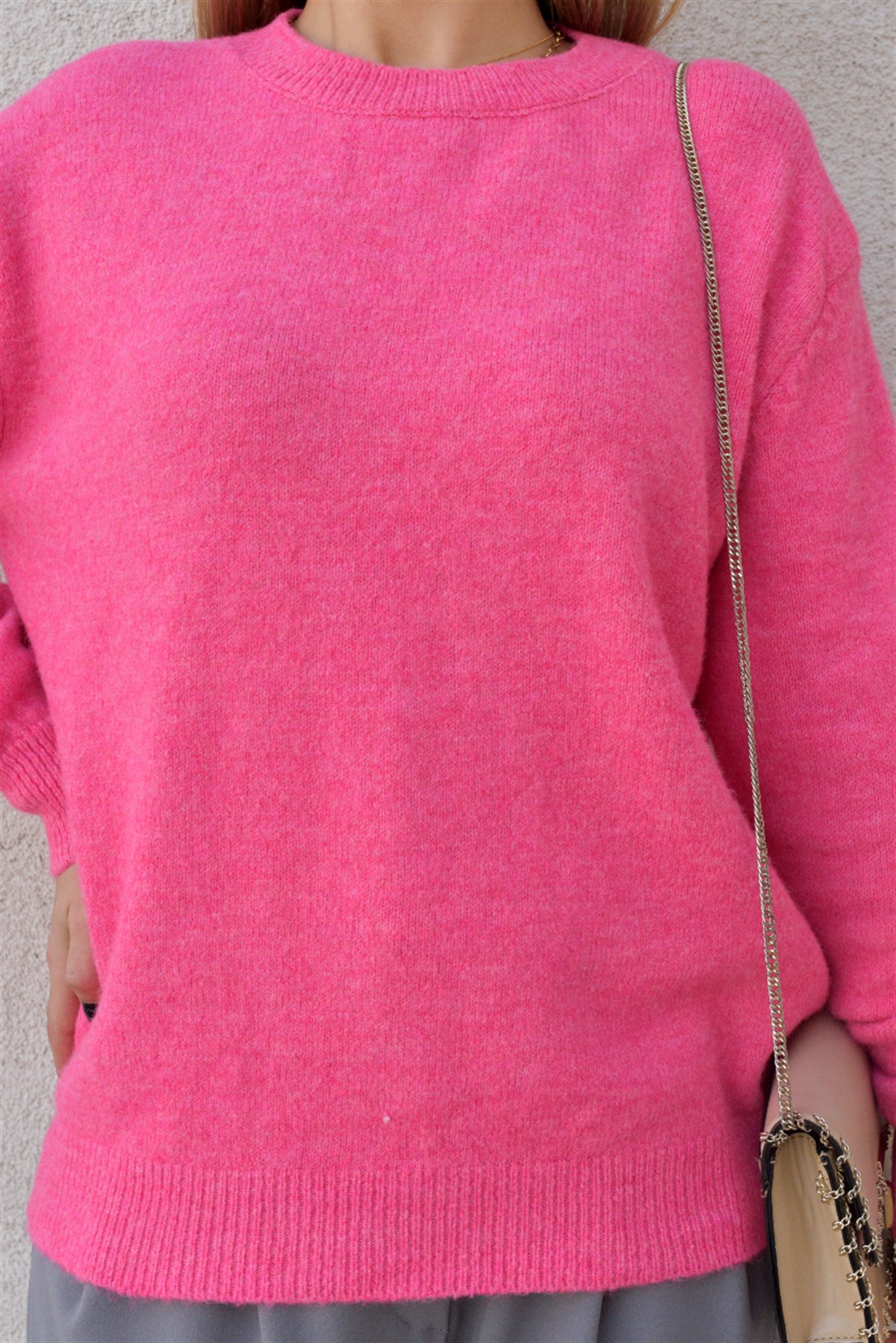 Pembe Bisiklet Yaka Basic Kazak