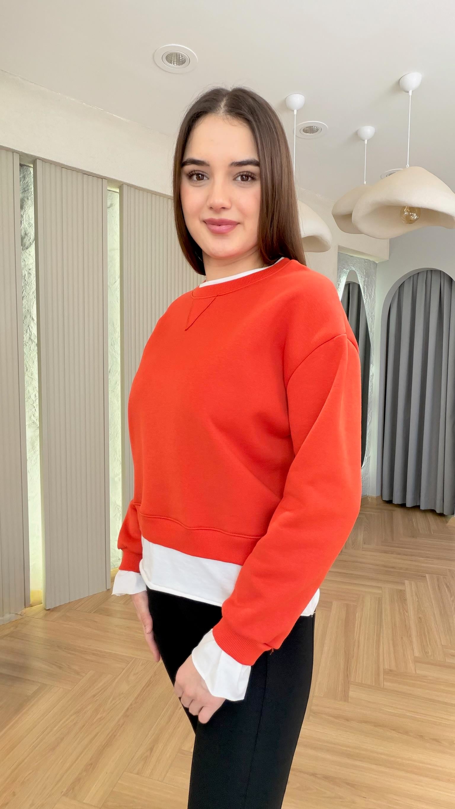 Tshirt Detaylı Turuncu Sweatshirt
