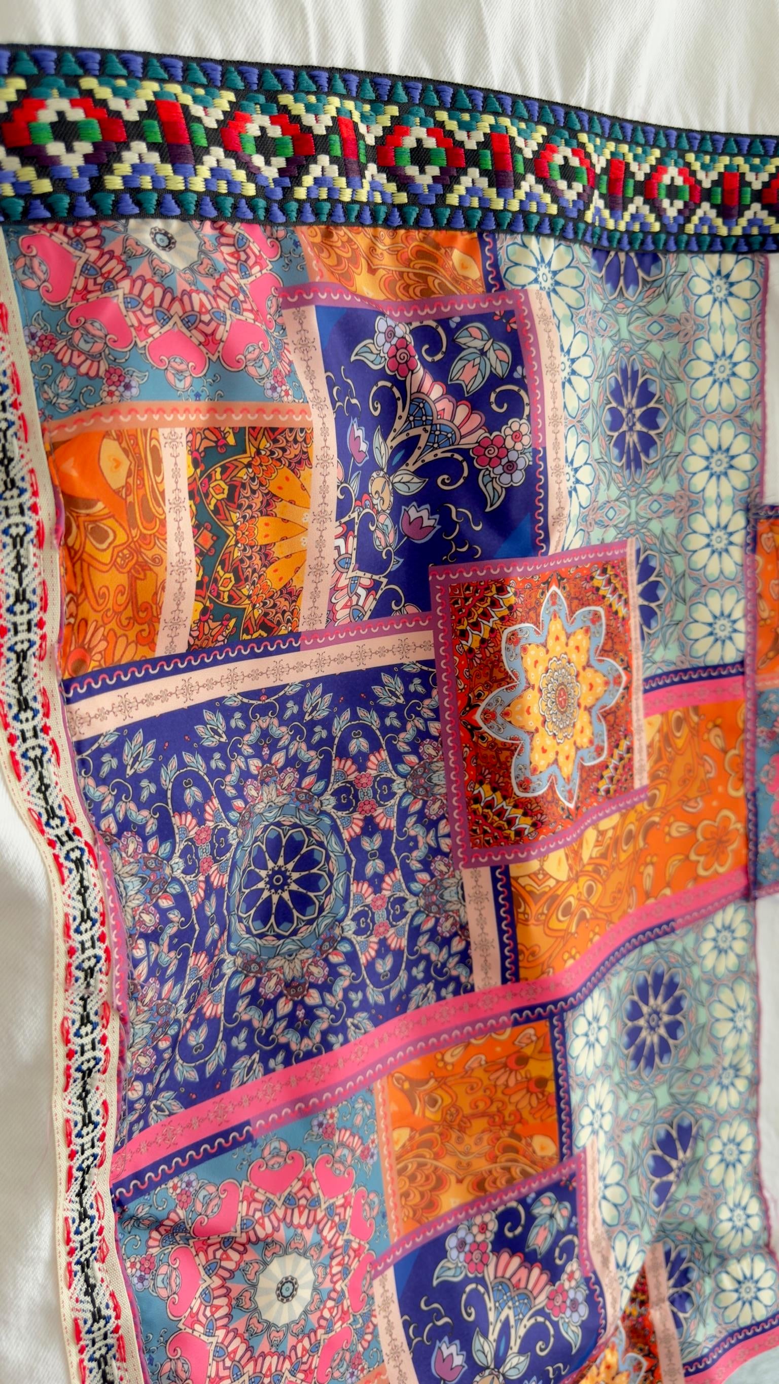 Patchwork Beyaz Jean Ceket