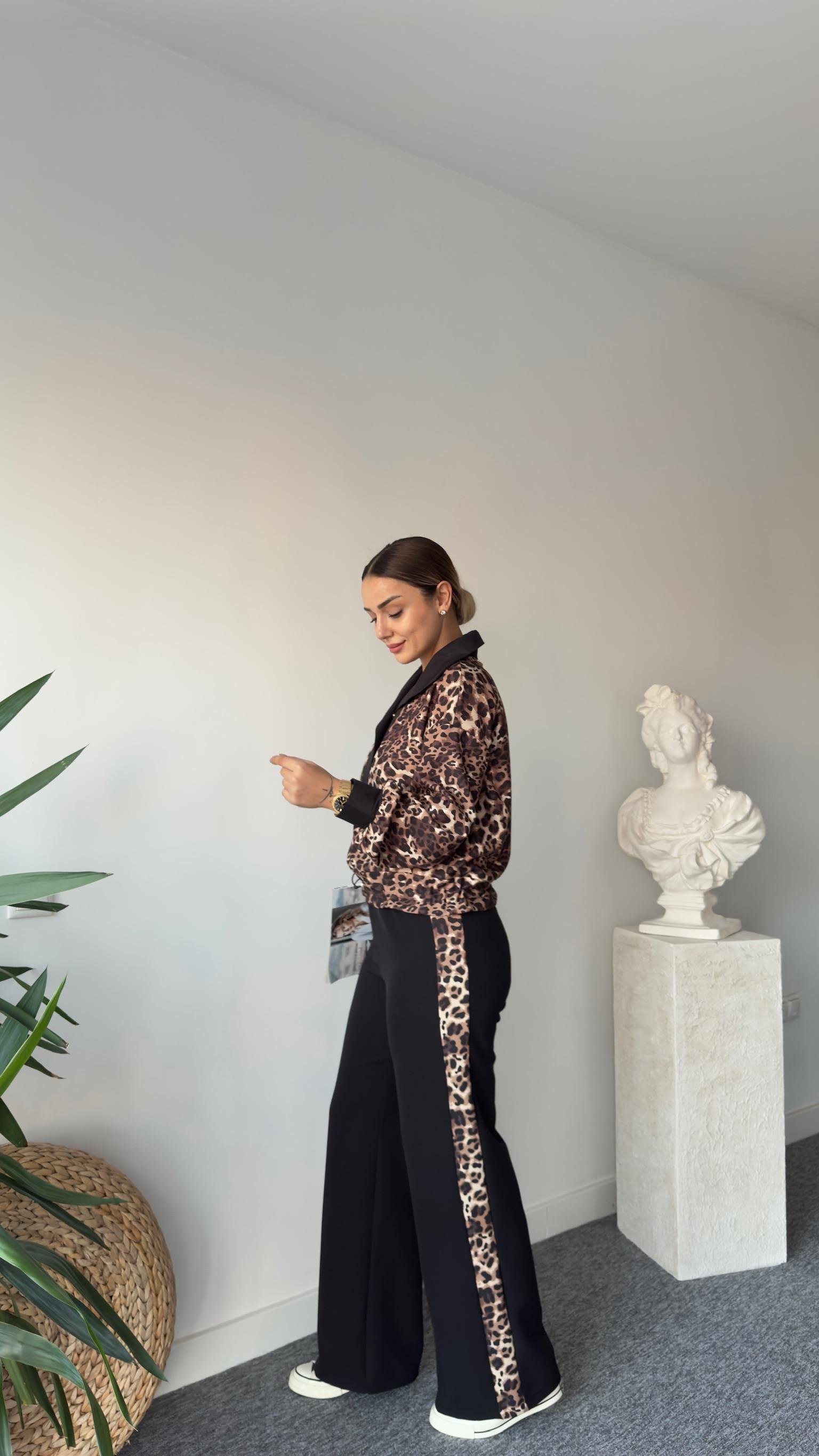Oliva Leopar Detaylı Sweat Pantolon Takım