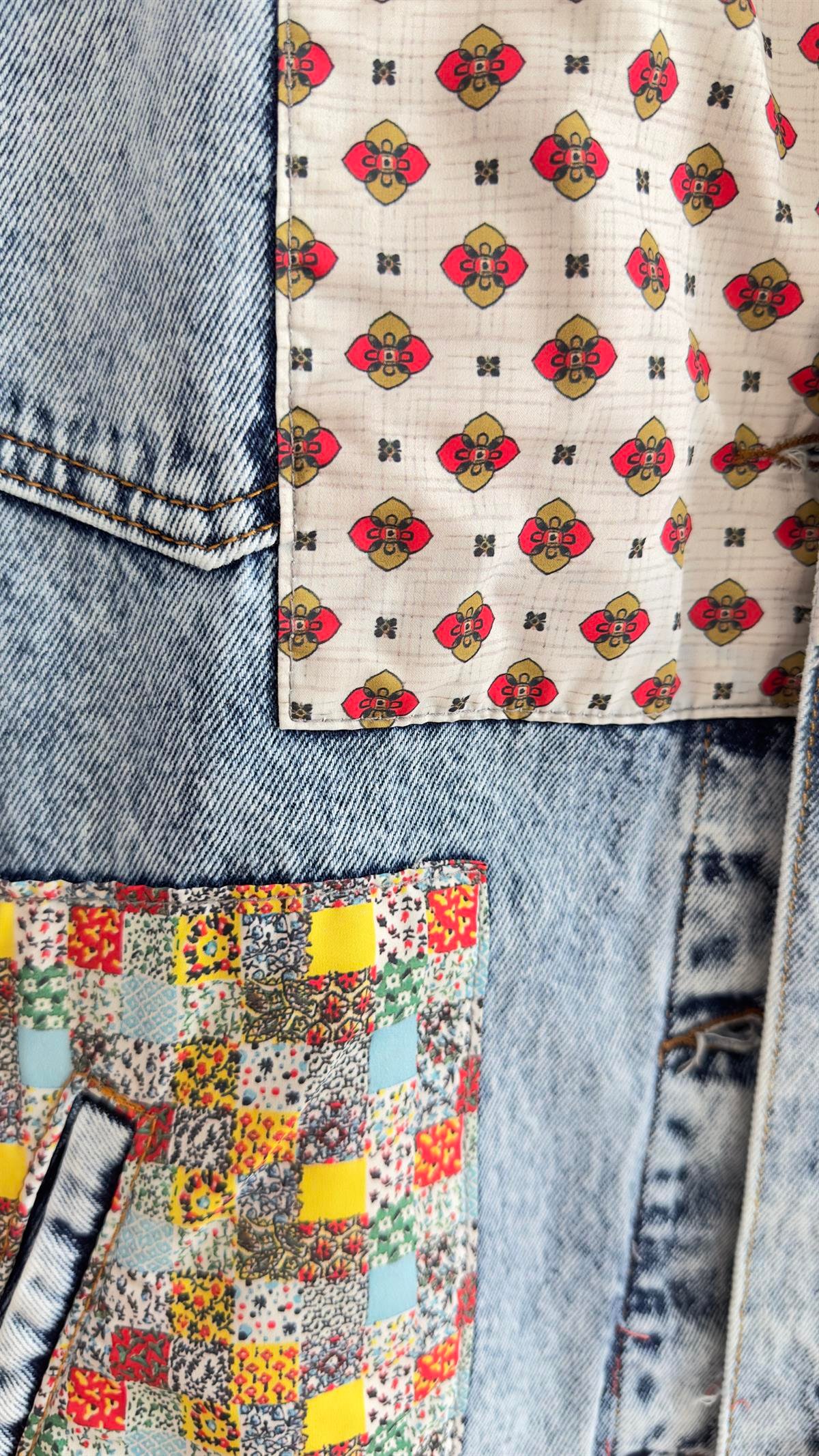 Patchwork Tasarım Kot Ceket