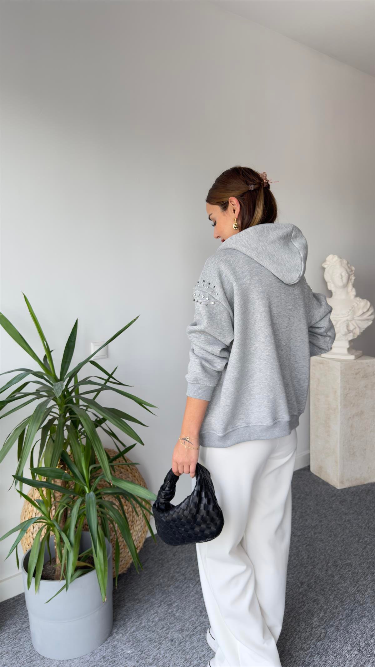 Orj Model Kolları Taşlı Gri Sweat