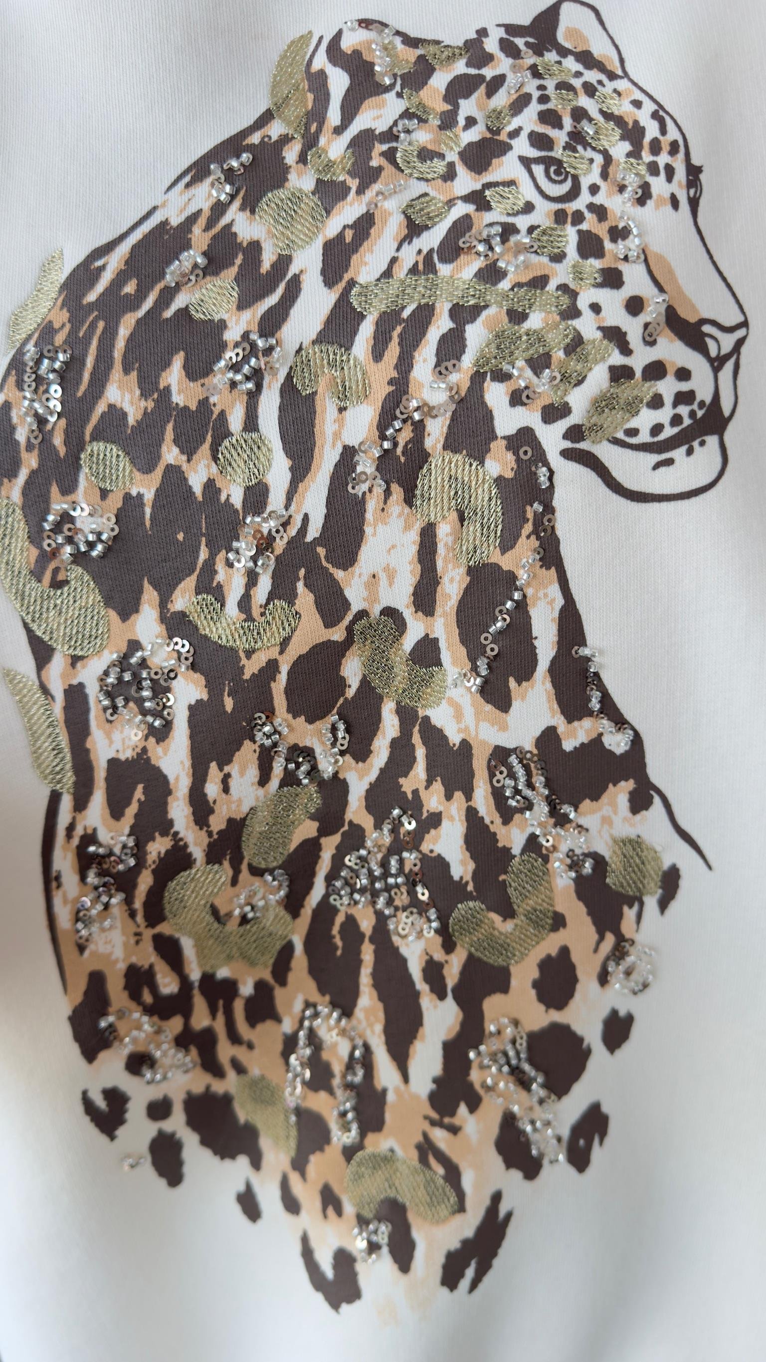 Naji Leopar Baskılı Bej Sweatshirt