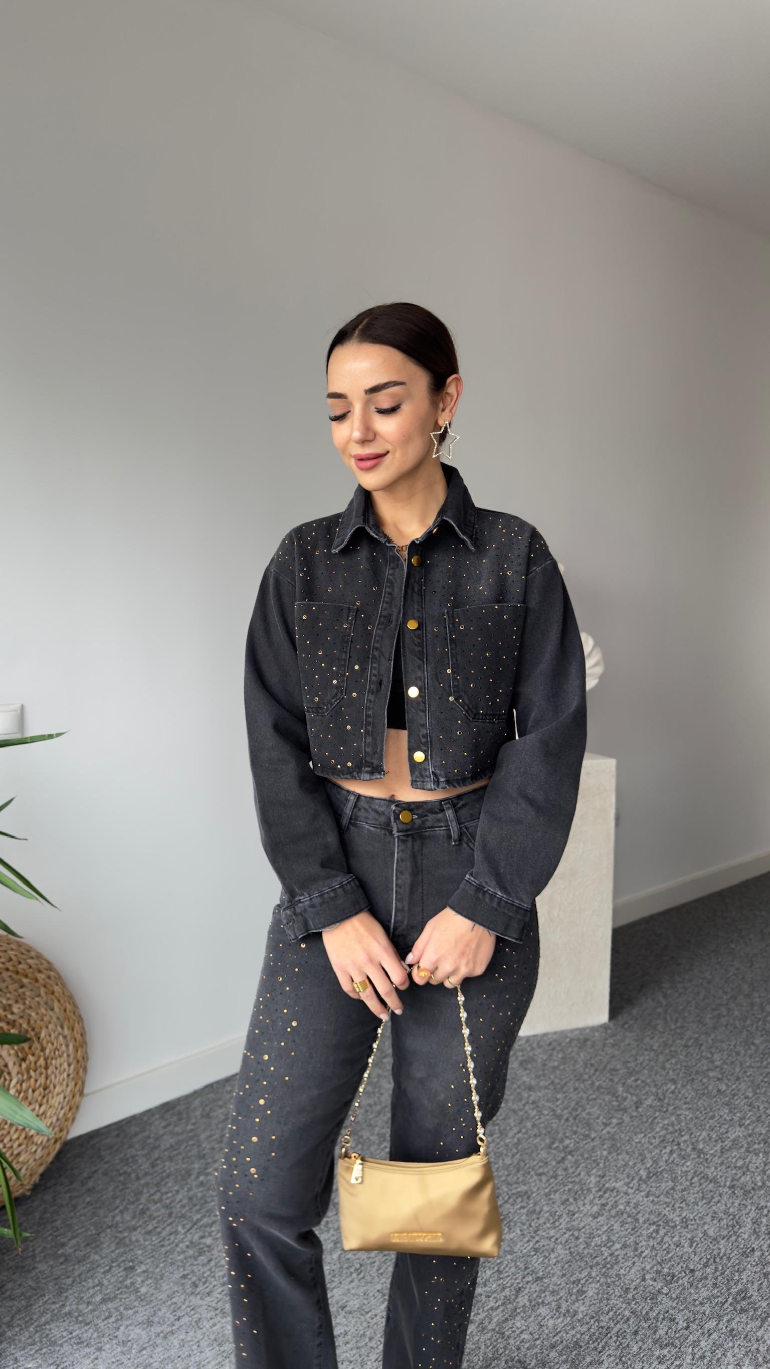 Zra Model Taşlı Antrasit Jean Takım
