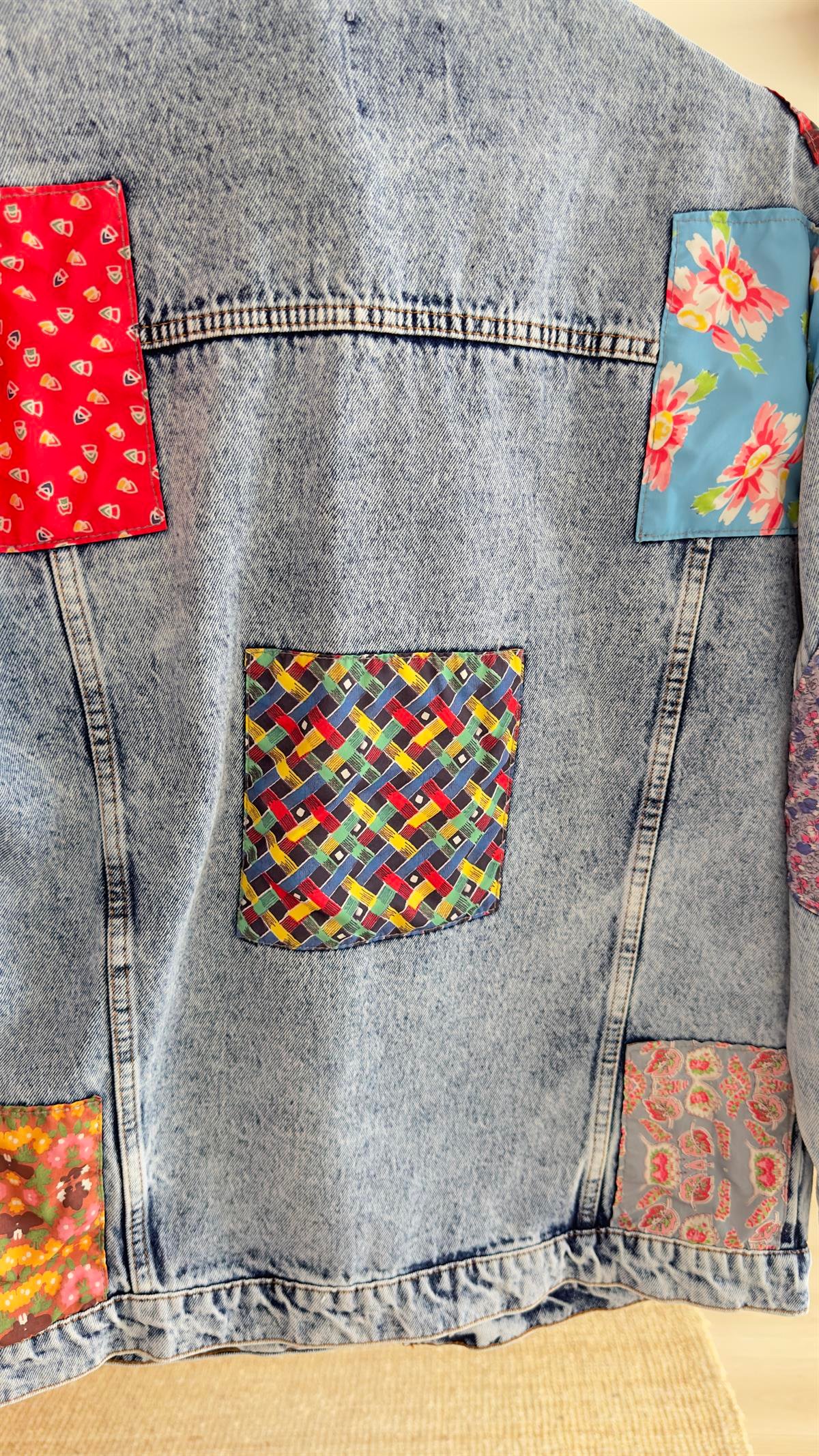 Patchwork Tasarım Kot Ceket