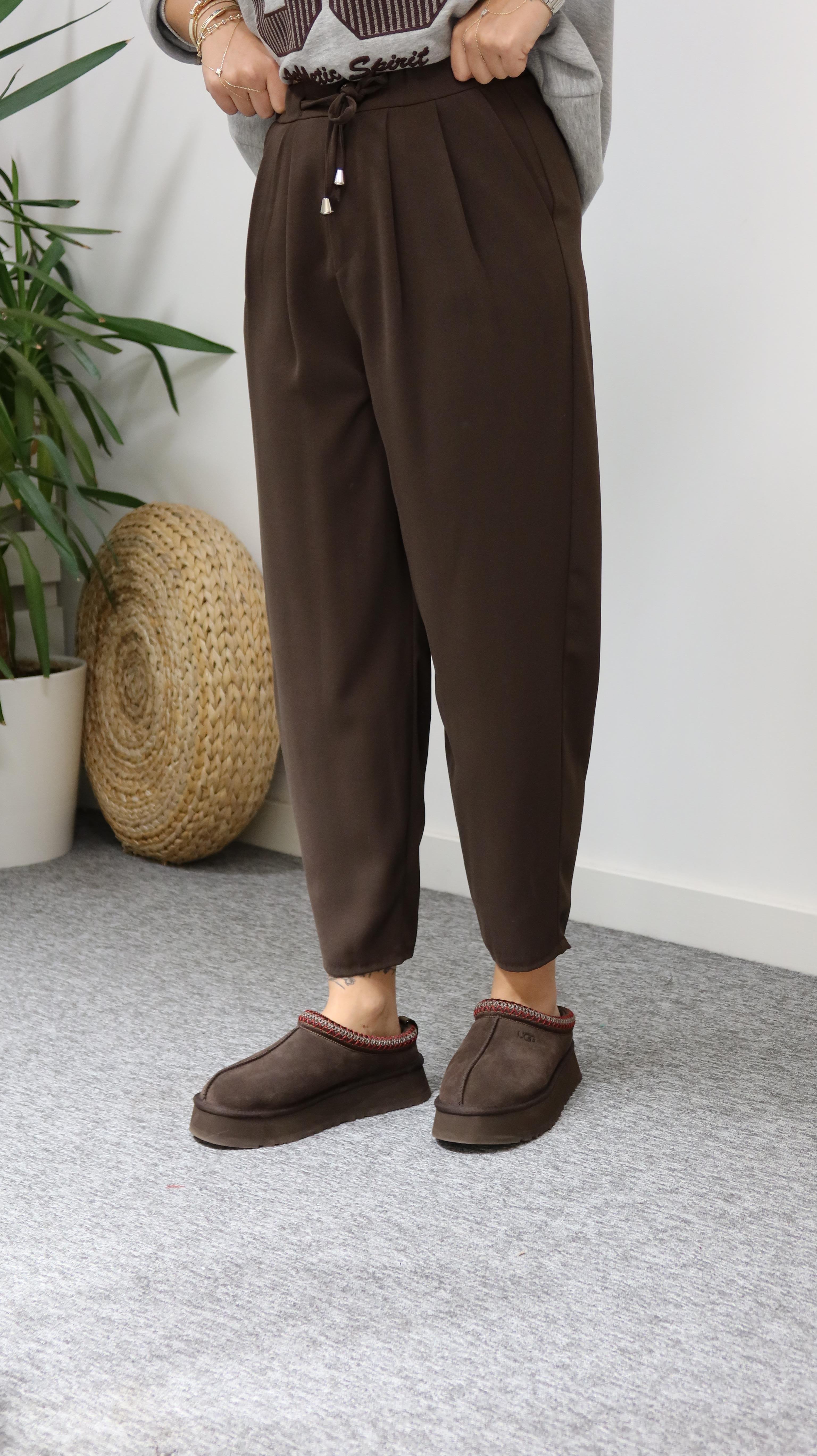 Kahve Lucka Pileli Şalvar Model Pantolon