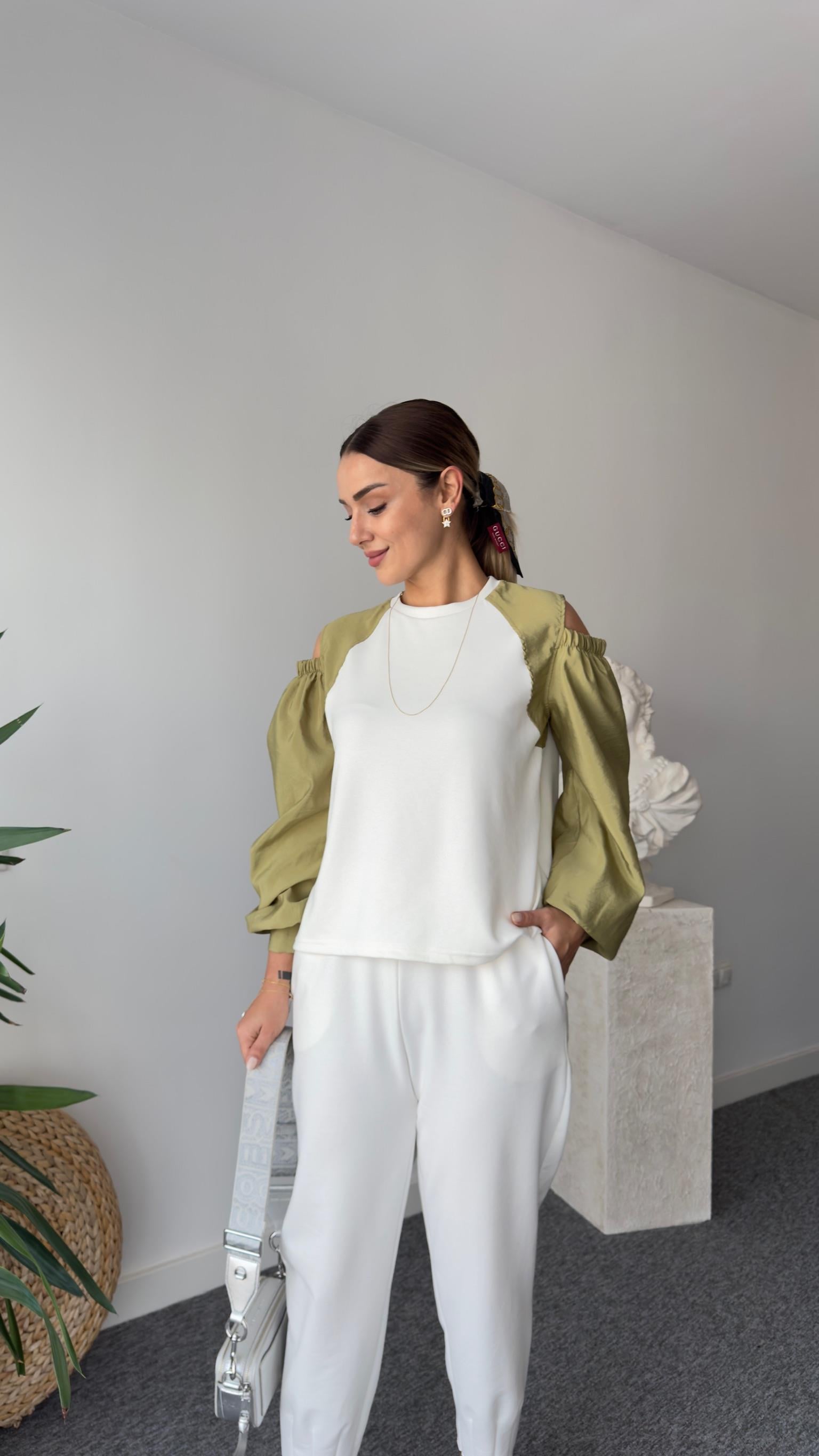 Flexi Omuz Pencereli Beyaz Modal Sweat