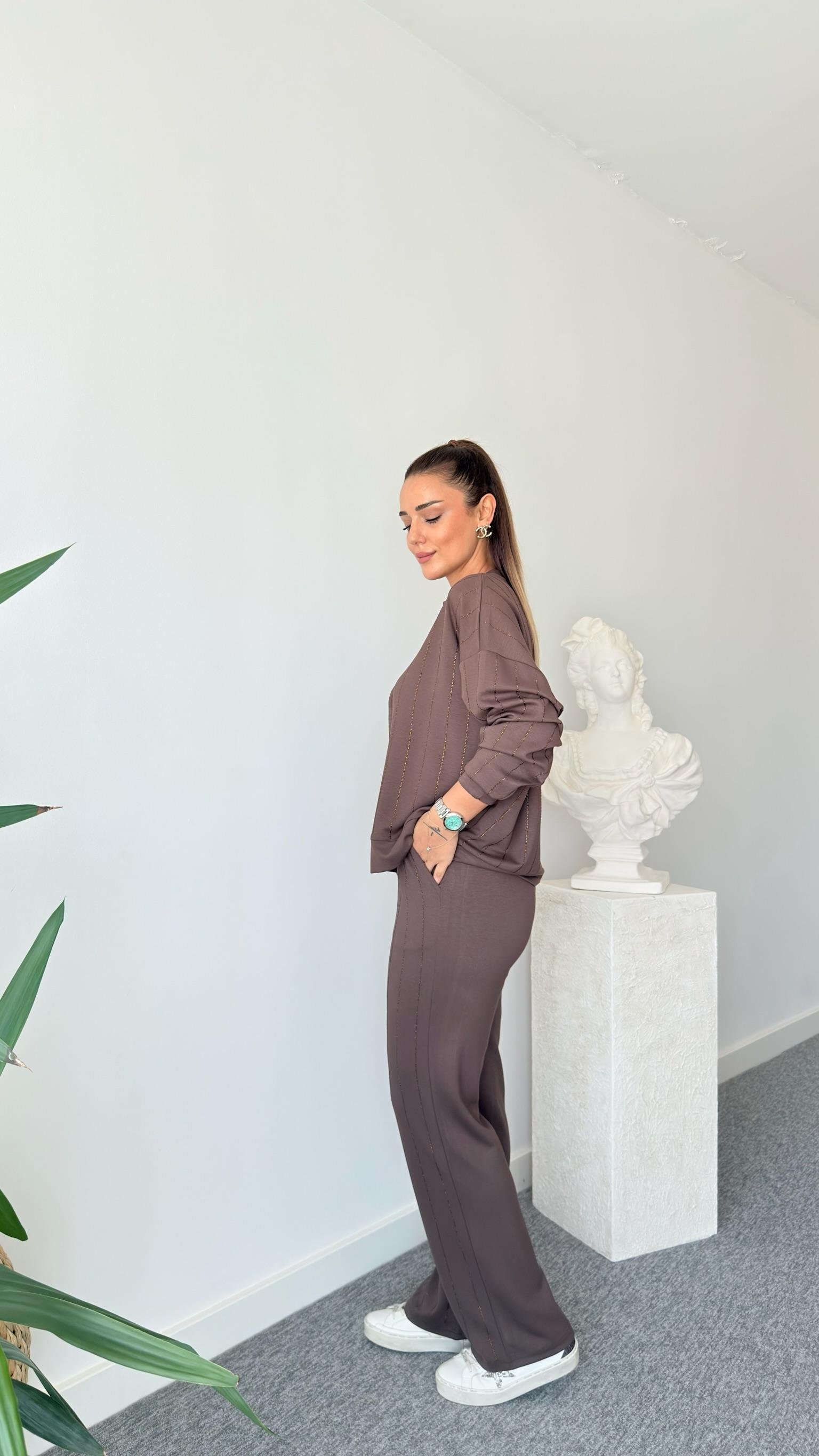 Kahve Jera Taşlı Modal Takım