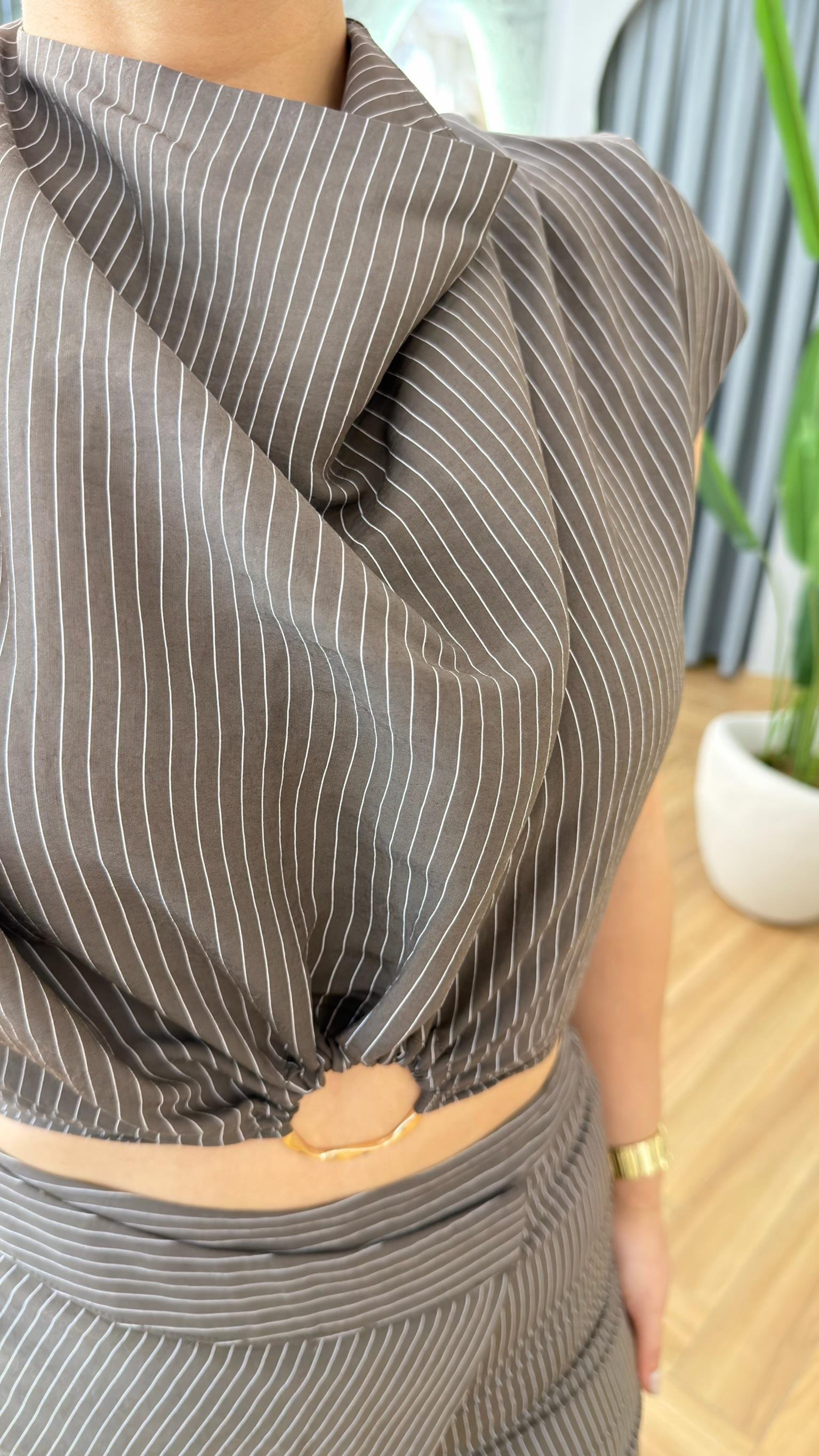 Tiger Kahve Çizgili Bluz Pantolon Takım