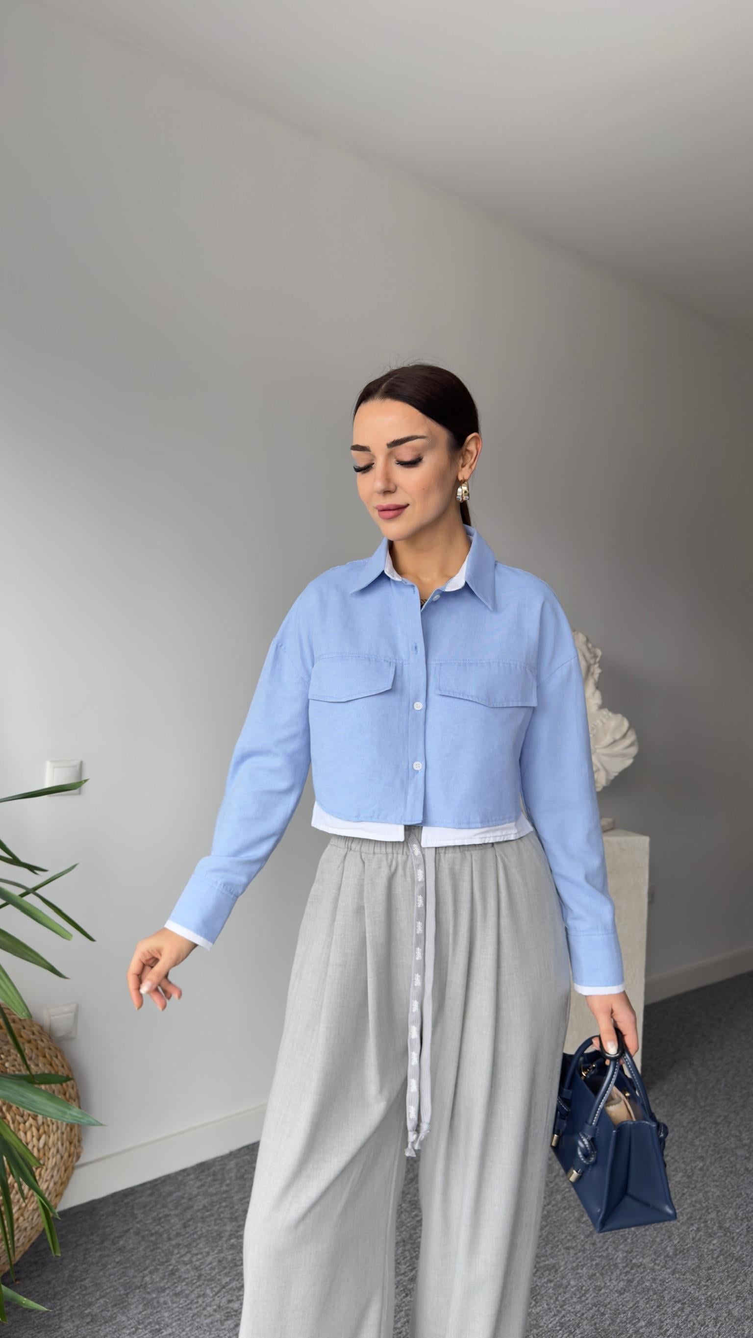 Parça Detaylı Zra Model Mavi Gömlek