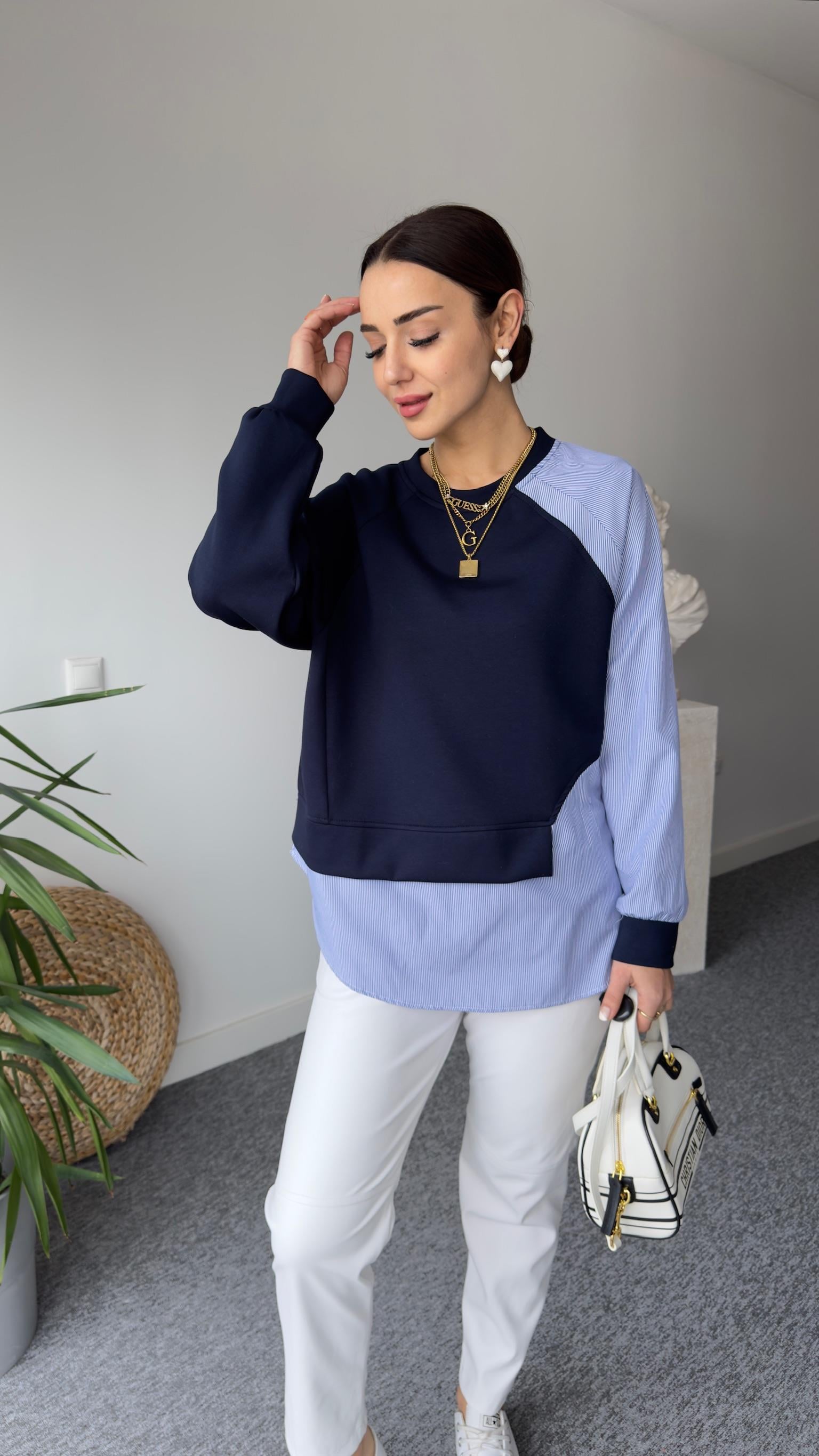 Yan Gömlek Parçalı Lacivert Model Sweat