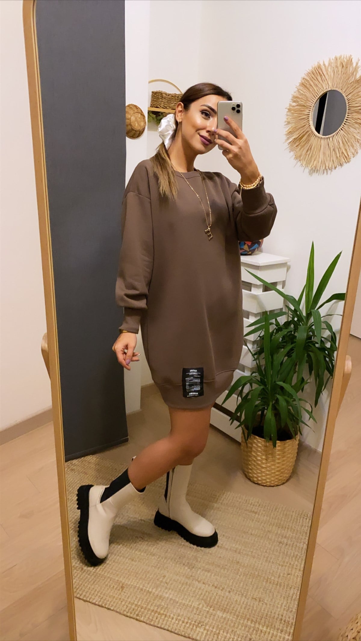 Acı Kahve Şardonlu Basic Elbise