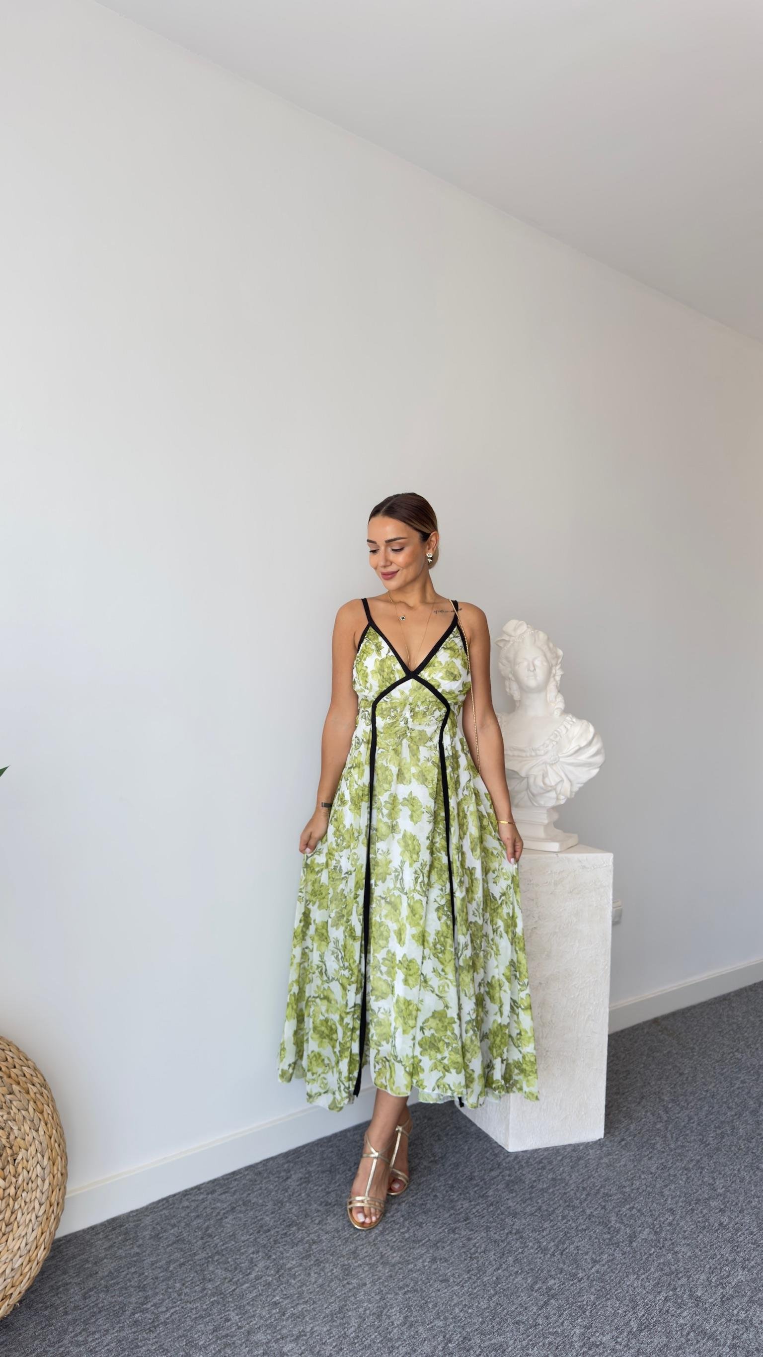 Sonia Zra Model Astarlı Yeşil Şifon Elbise 