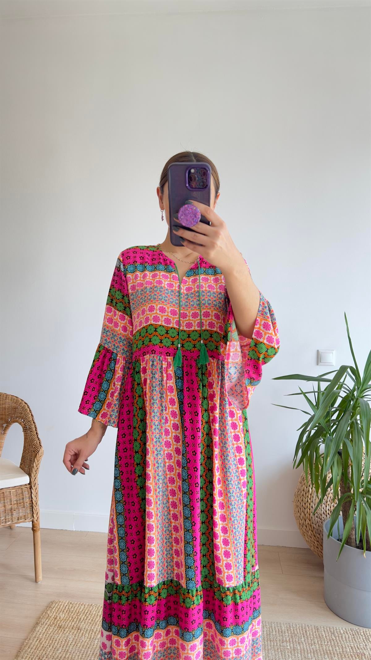 Pembe Renkli Mng Orj Marka Viskon Elbise 