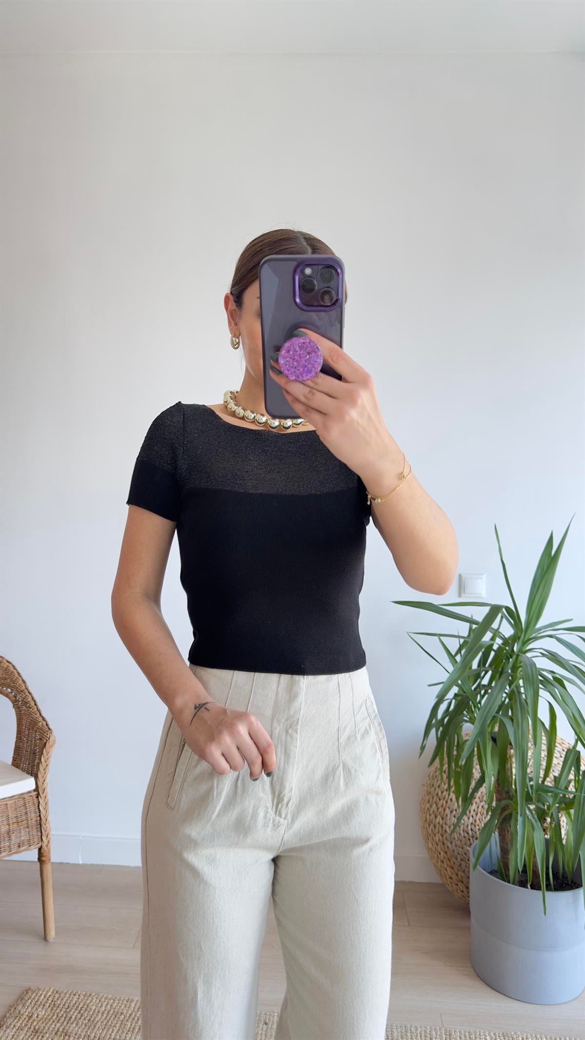 Zra Model Simli Siyah Bluz