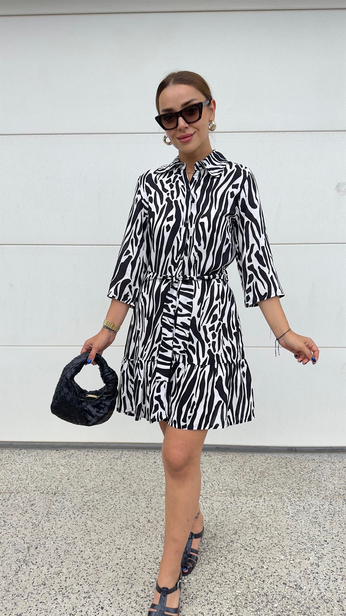 Peris Zebra Desen Gömlek Elbise 
