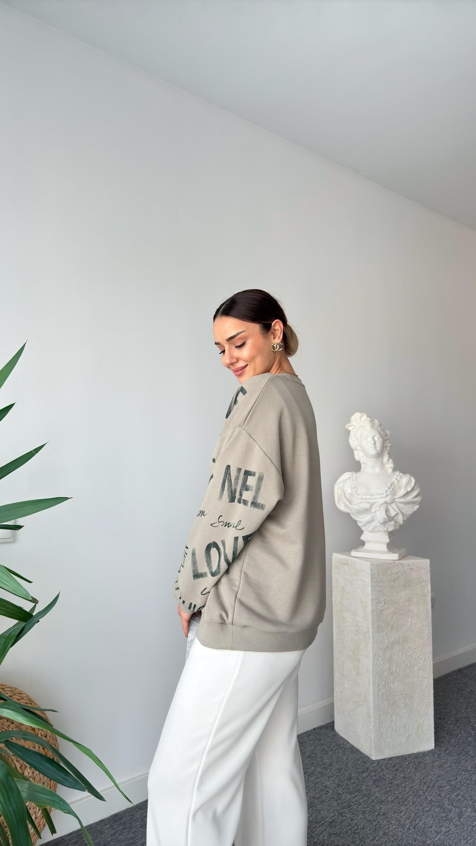 Mezzo Karışık Desenli Açık Haki Sweat