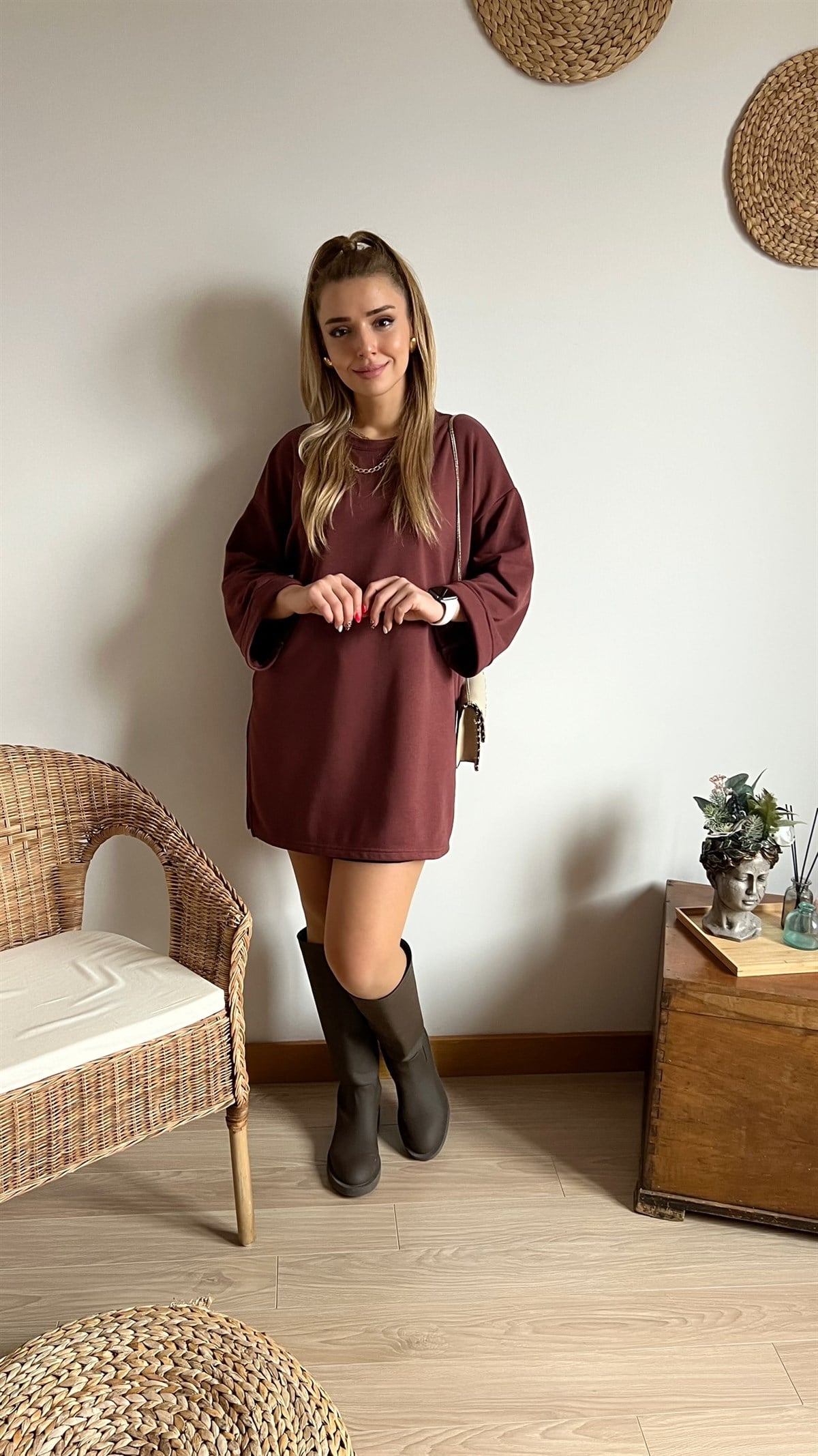 Üç İplik Kahve Salaş Sweatshirt