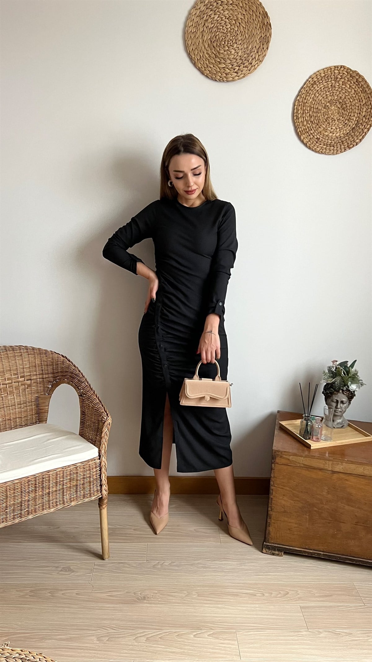 Zara Model Siyah Drape Elbise 
