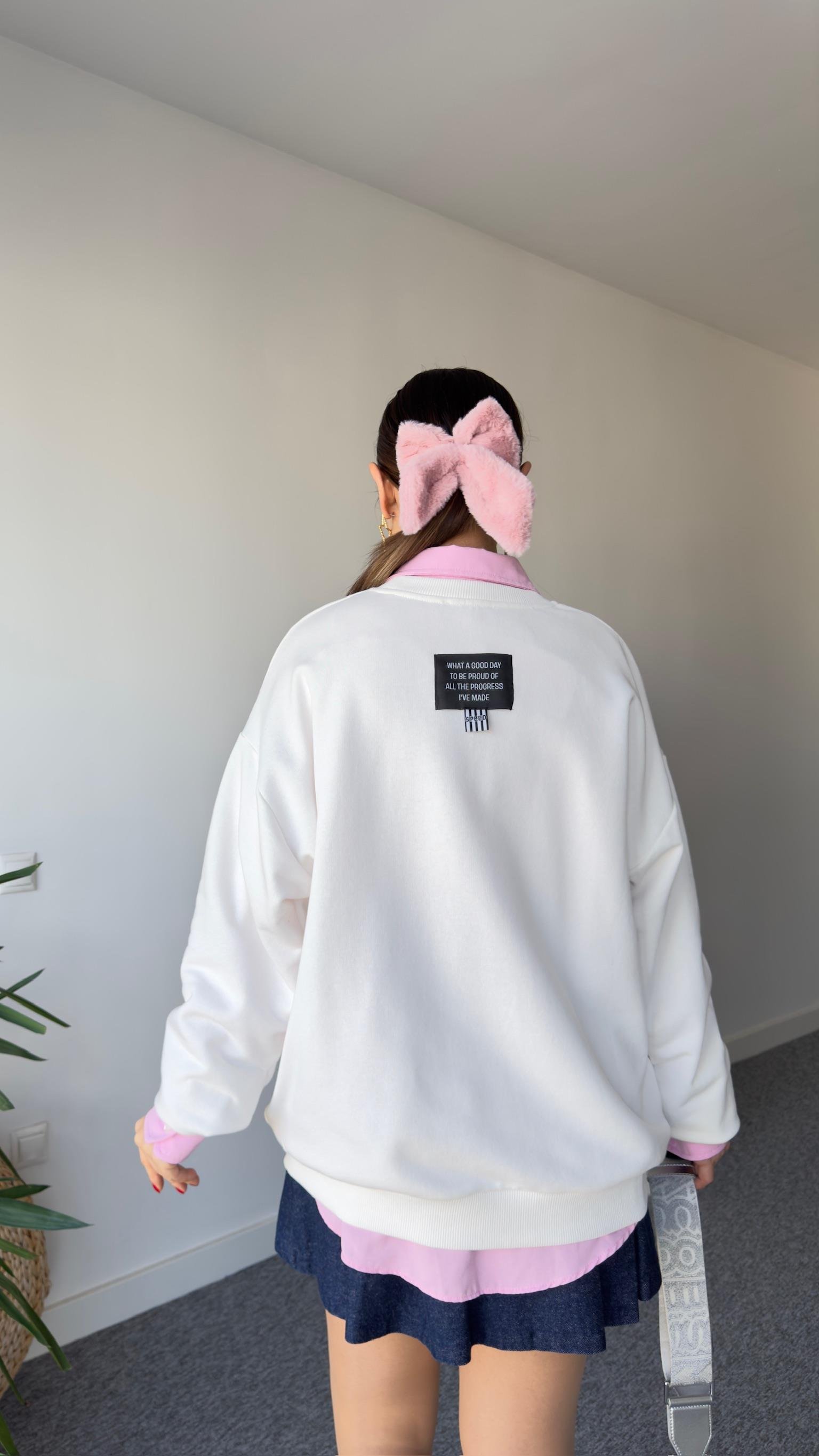 Pembe Superwet Baskı Sweatshirt