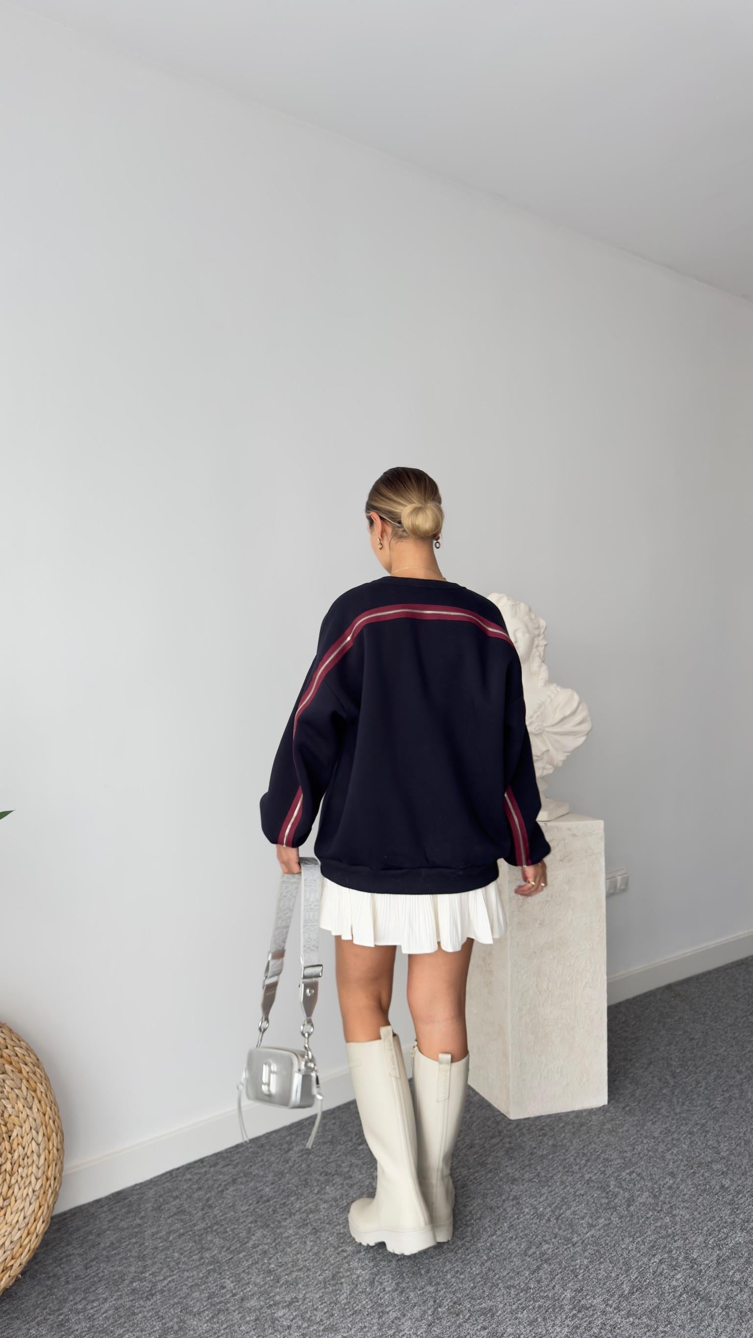 Boston Yazılı Sırt Fermuar Detay Sweatshirt