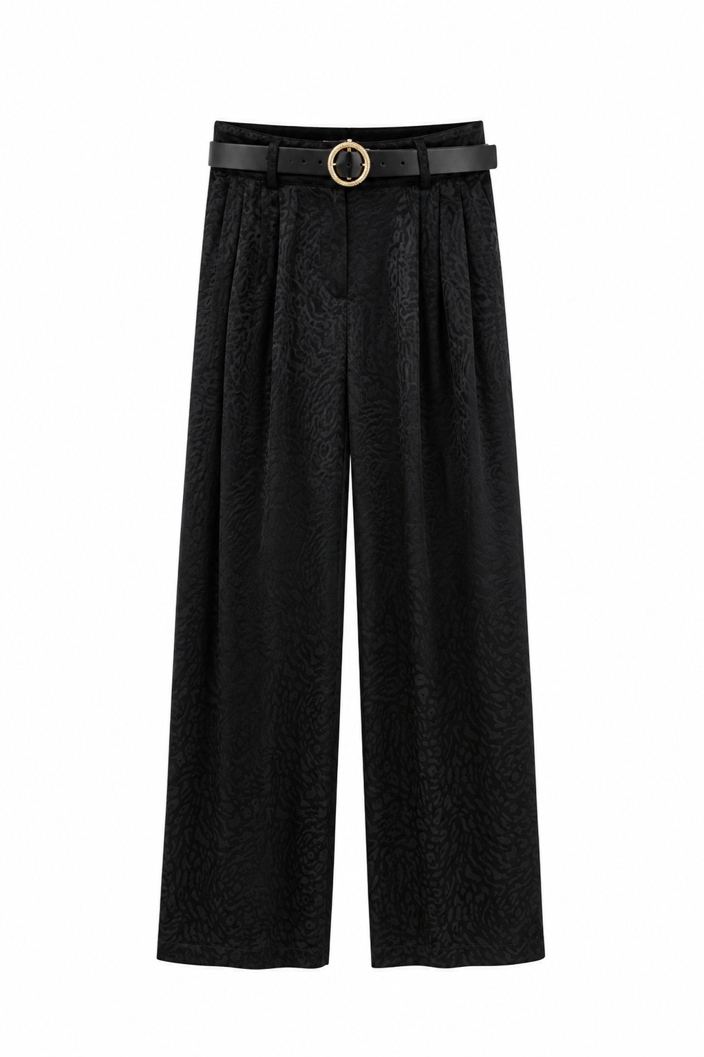 Siyah Tenra Kemerli Saten Leopar Pantolon