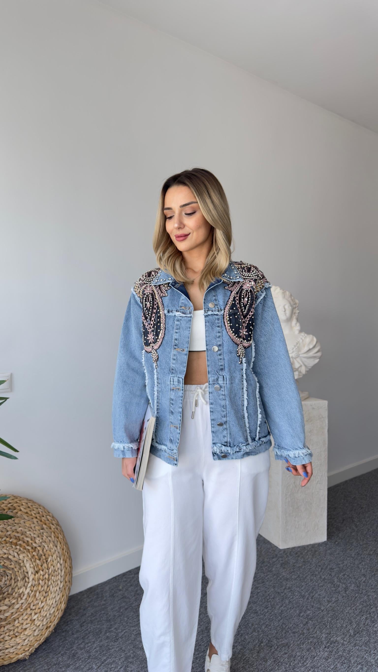 Sled Tasarım İşlemli Jean Ceket
