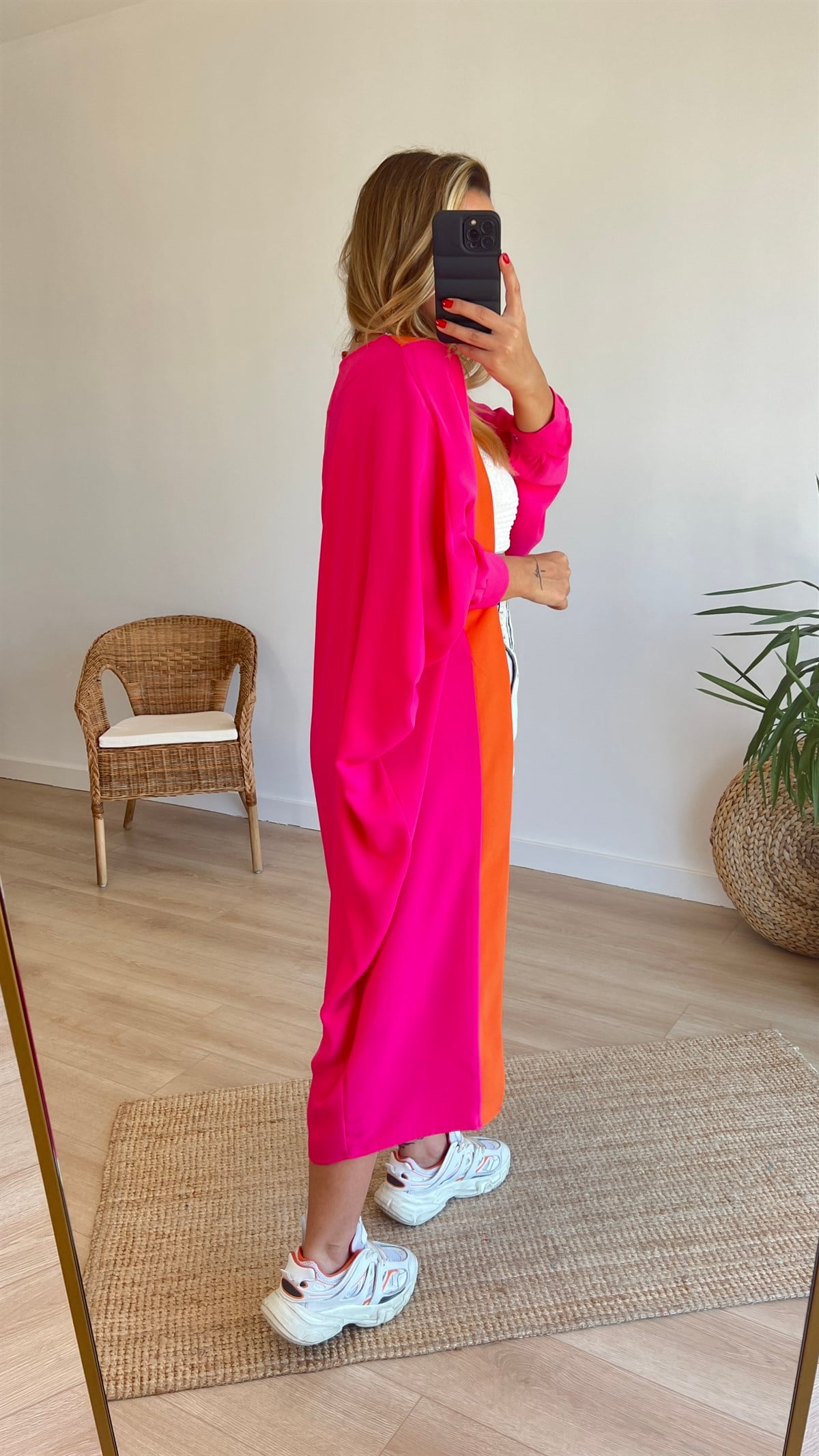 Yarasa Kol Oversize Pembe Tasarım Tunik