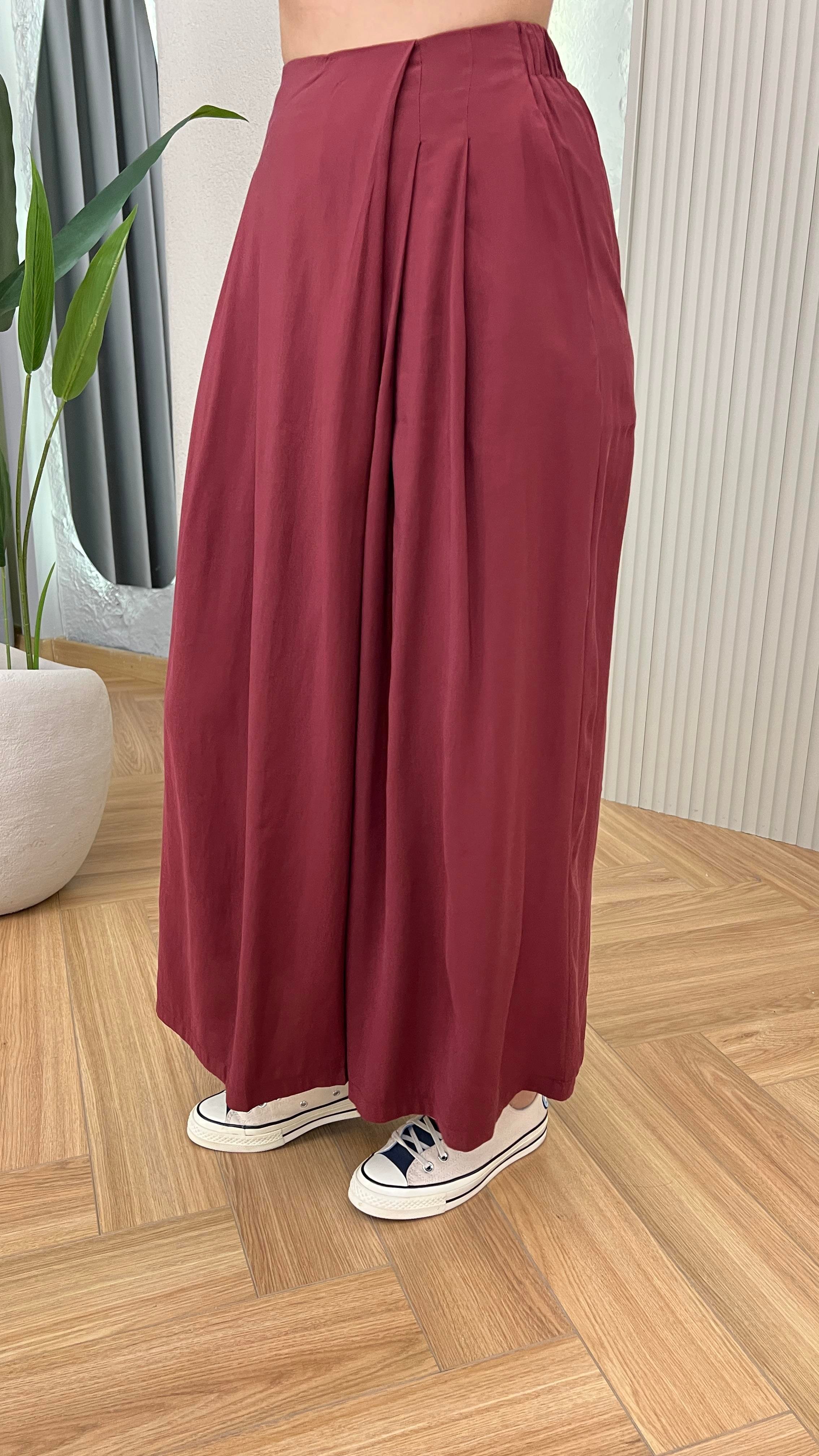 Bordo Astra Etek Görünümlü Tensel Pantolon