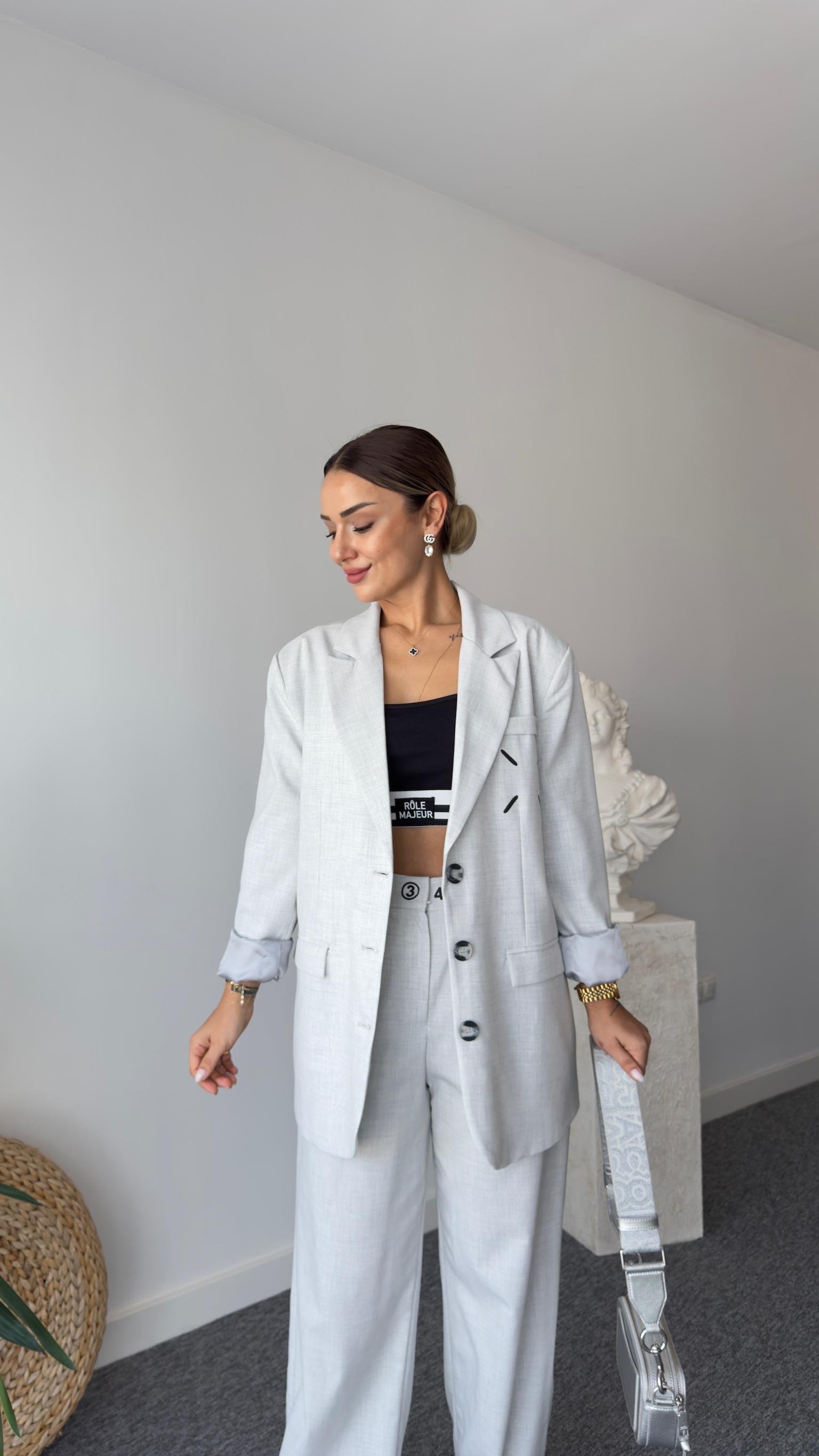 Aisha Baskı Detay Gri Blazer Ceket