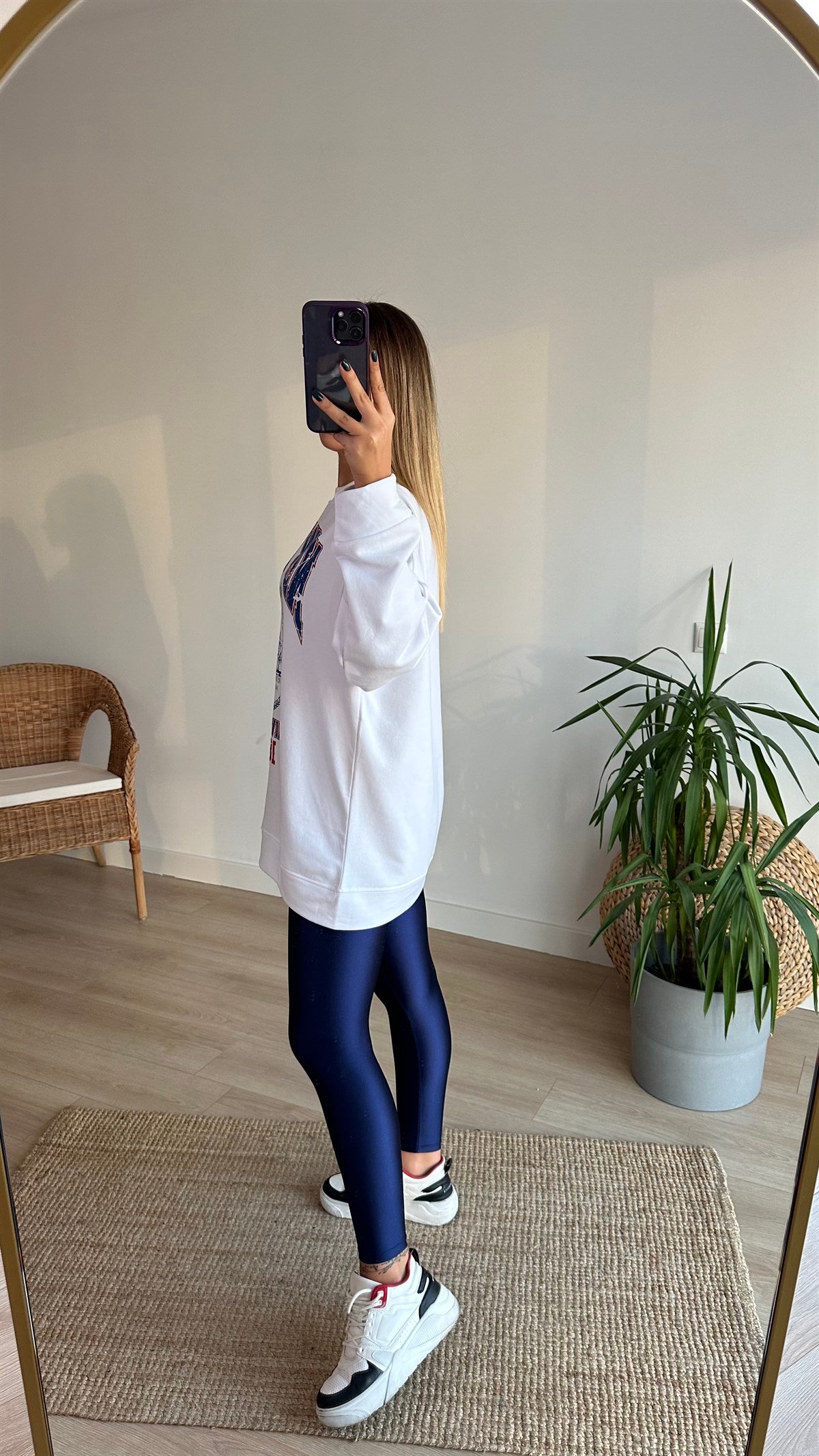 New York Baskı Şardonlu Beyaz Sweat