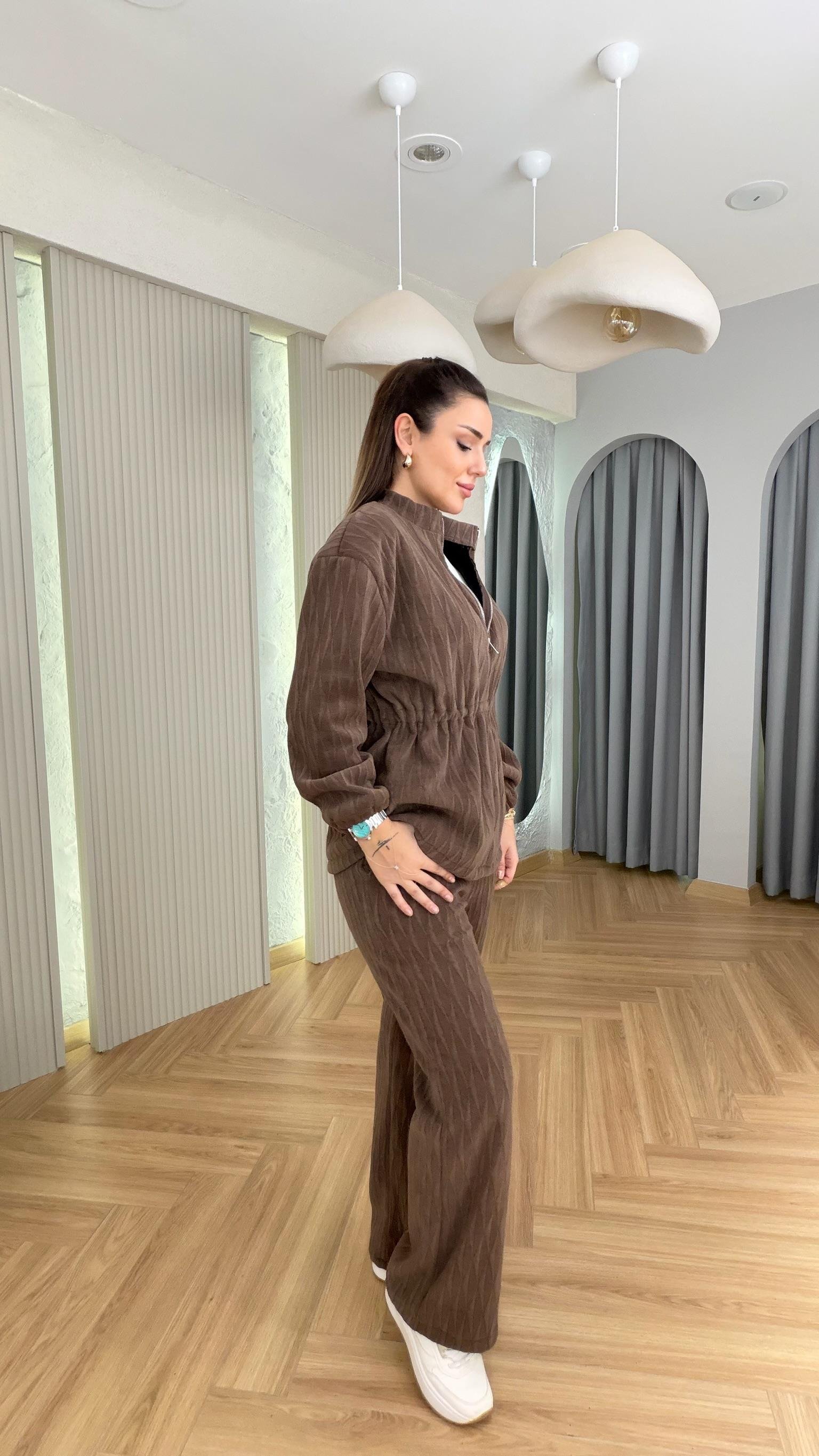 Kahve Nisi İçi Polarlı Sweat Takım