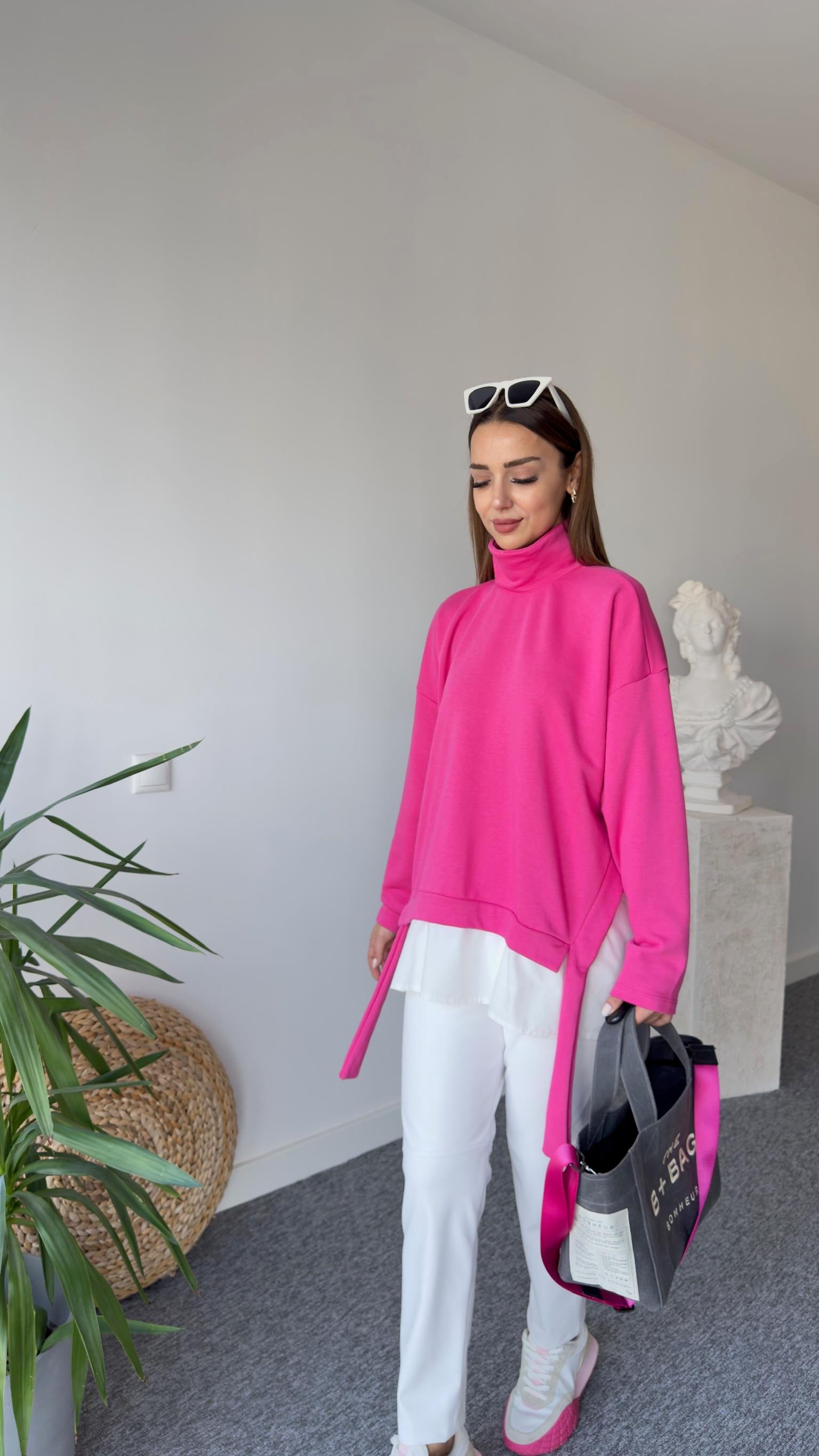 Balıkçı Yaka Fuşya Gömlek Detay Sweat