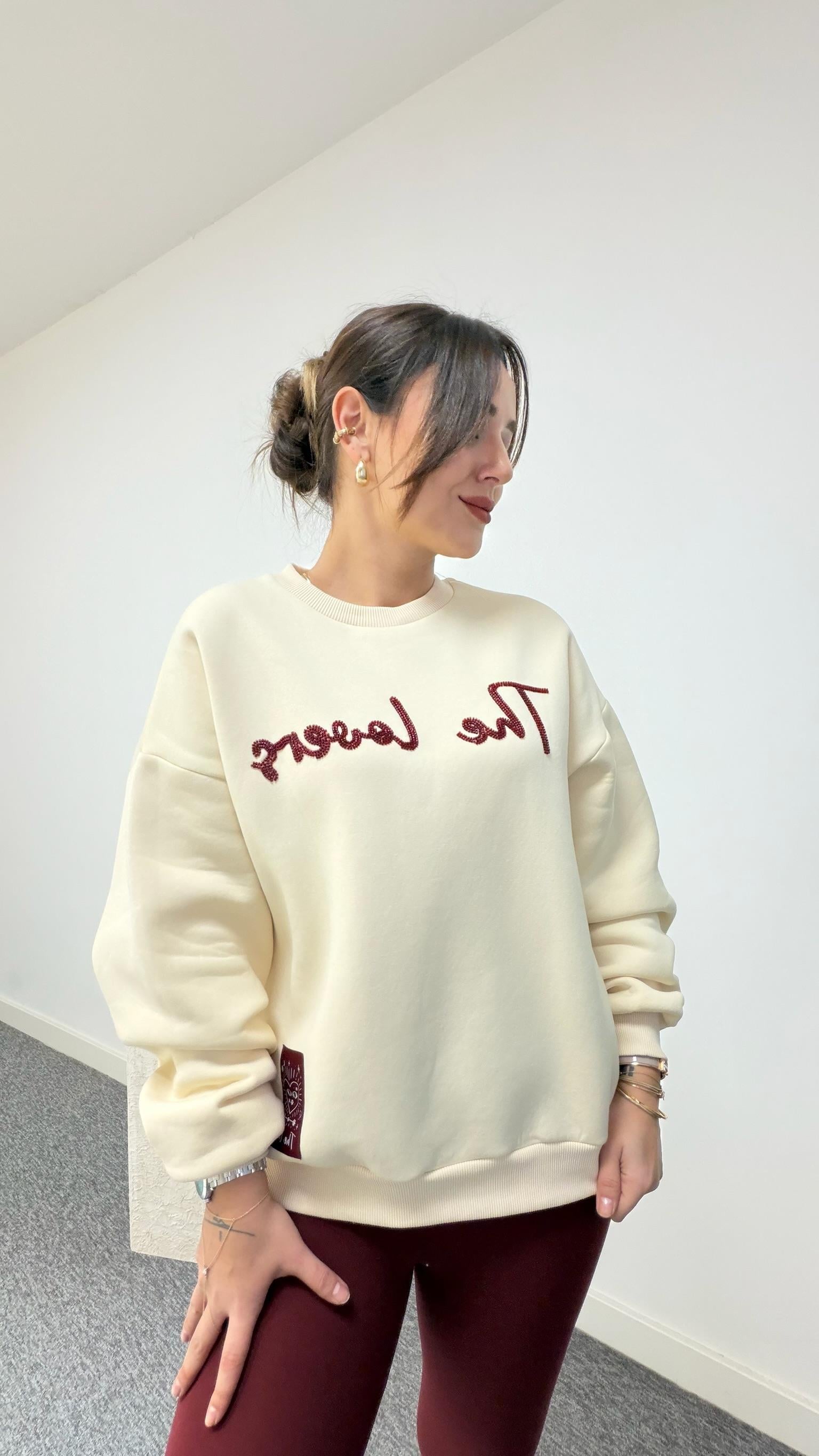 The Lovers Yazılı Bej Sweatshirt