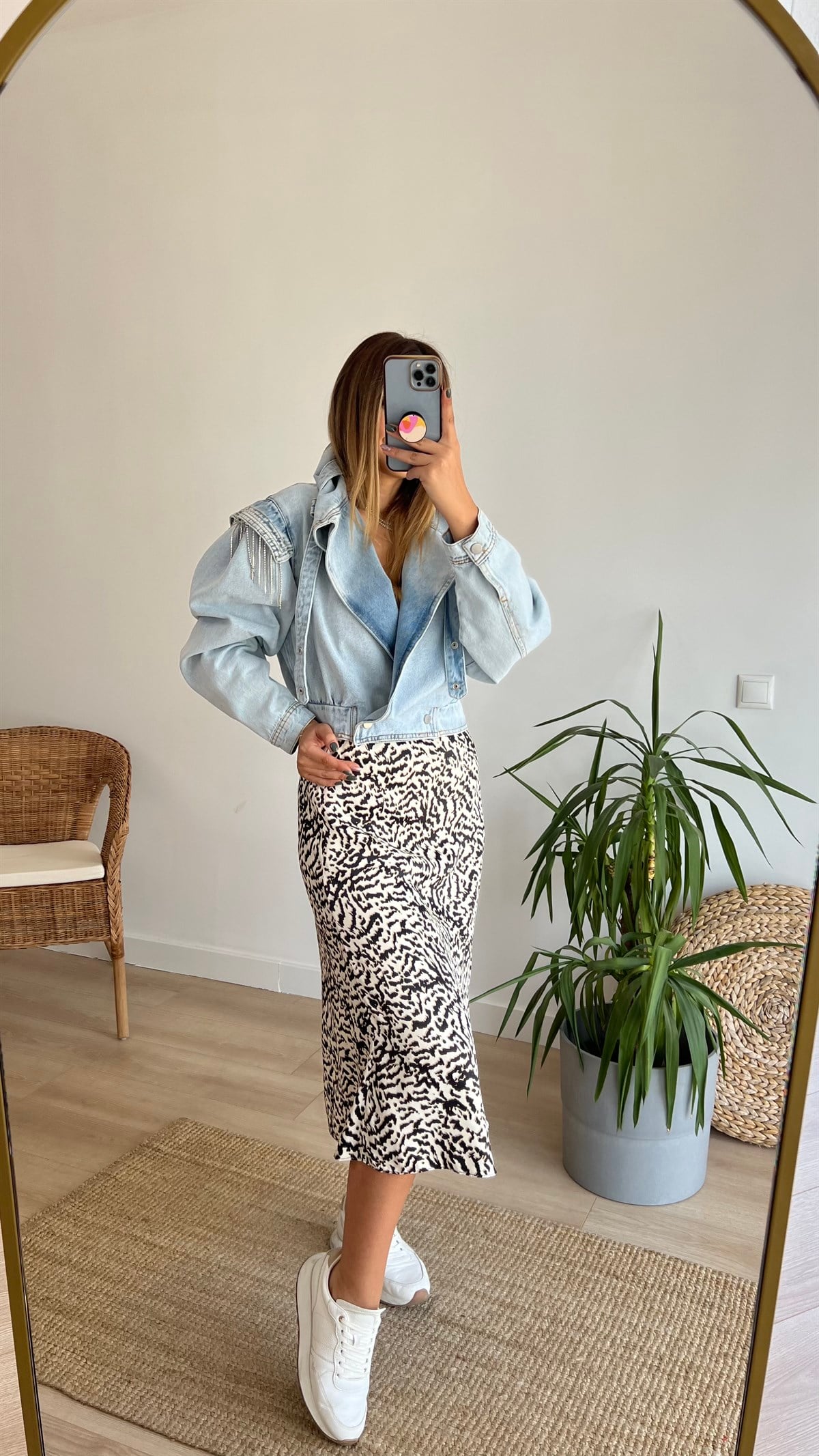 Leopar Desenli Saten Etek