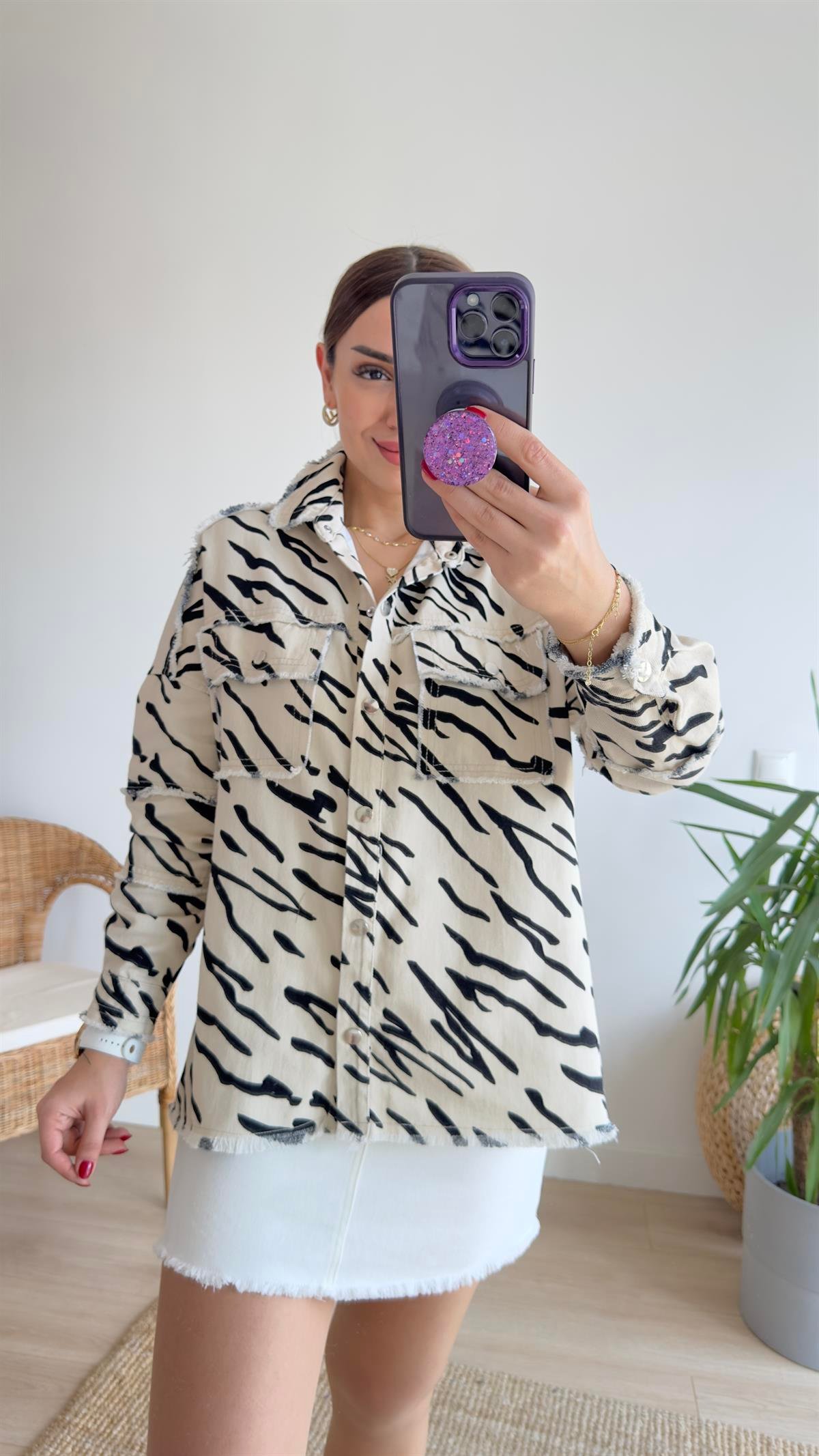 Viva Sırtı İşlemeli Zebra Desenli Ceket