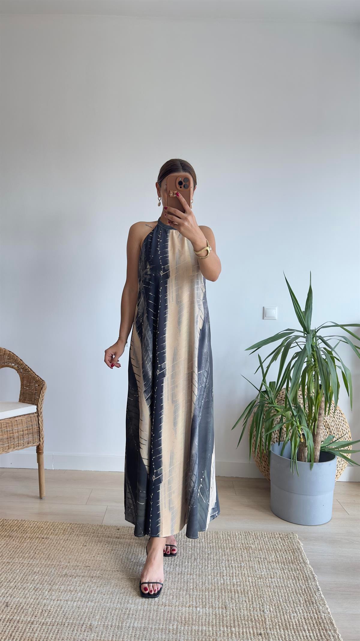 Orijinal Model Fırça Boya Desen Tasarım Elbise 