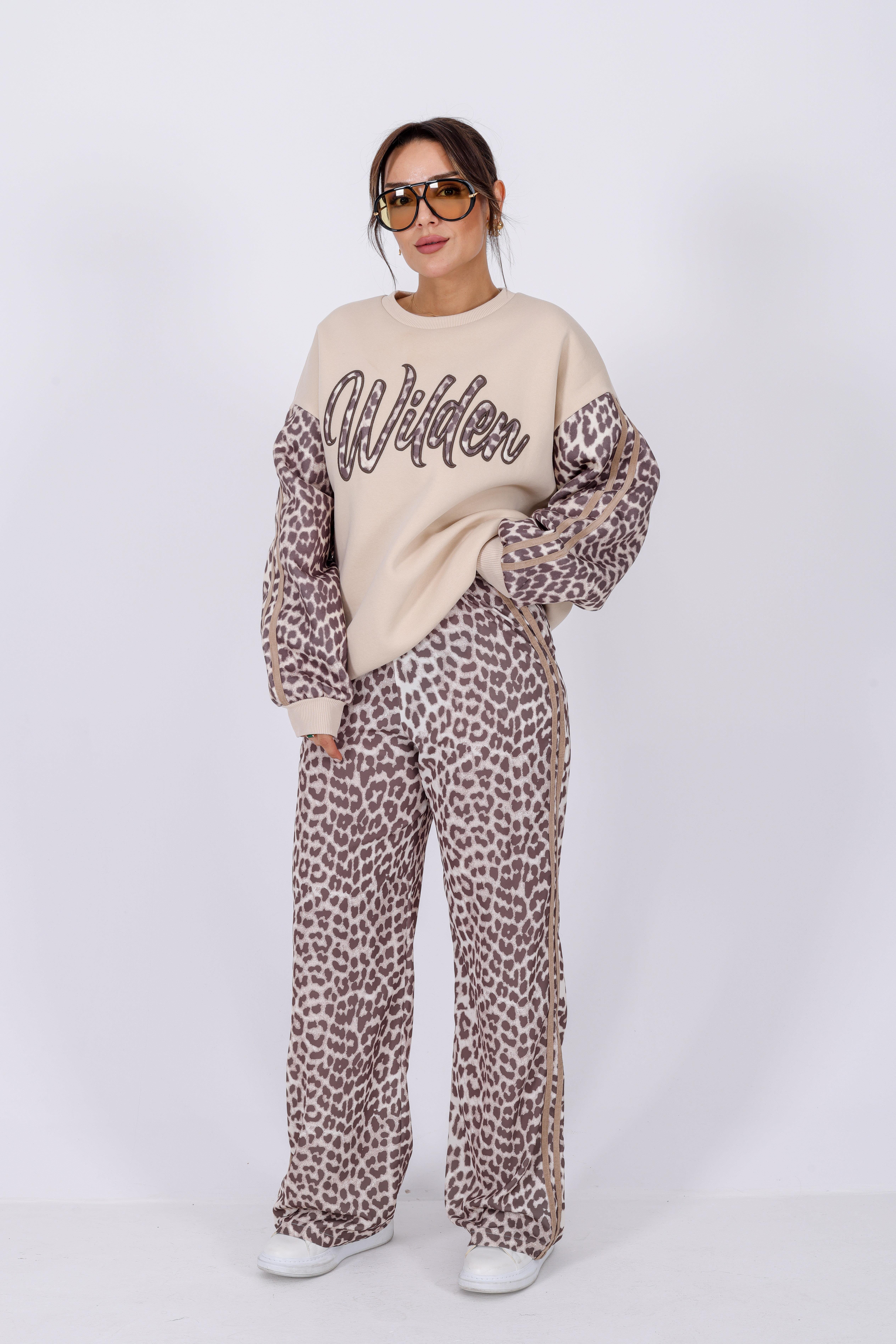 Rustel Çift Şeritli Leopar Desenli Pantolon