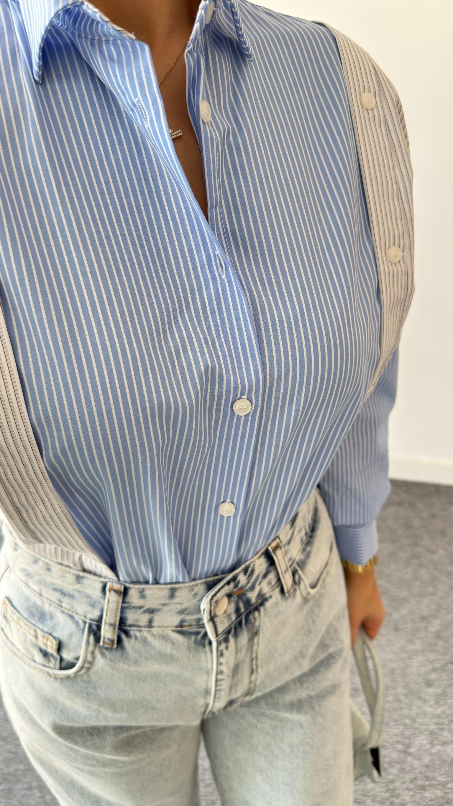 Colour Block Düğme Detaylı Gömlek
