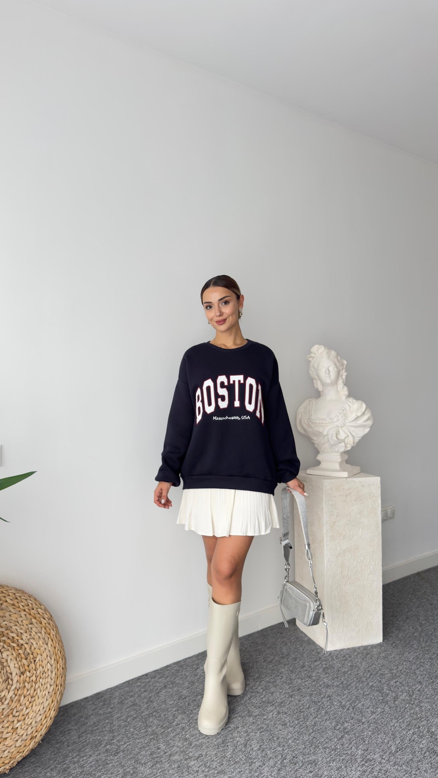 Boston Yazılı Sırt Fermuar Detay Sweatshirt