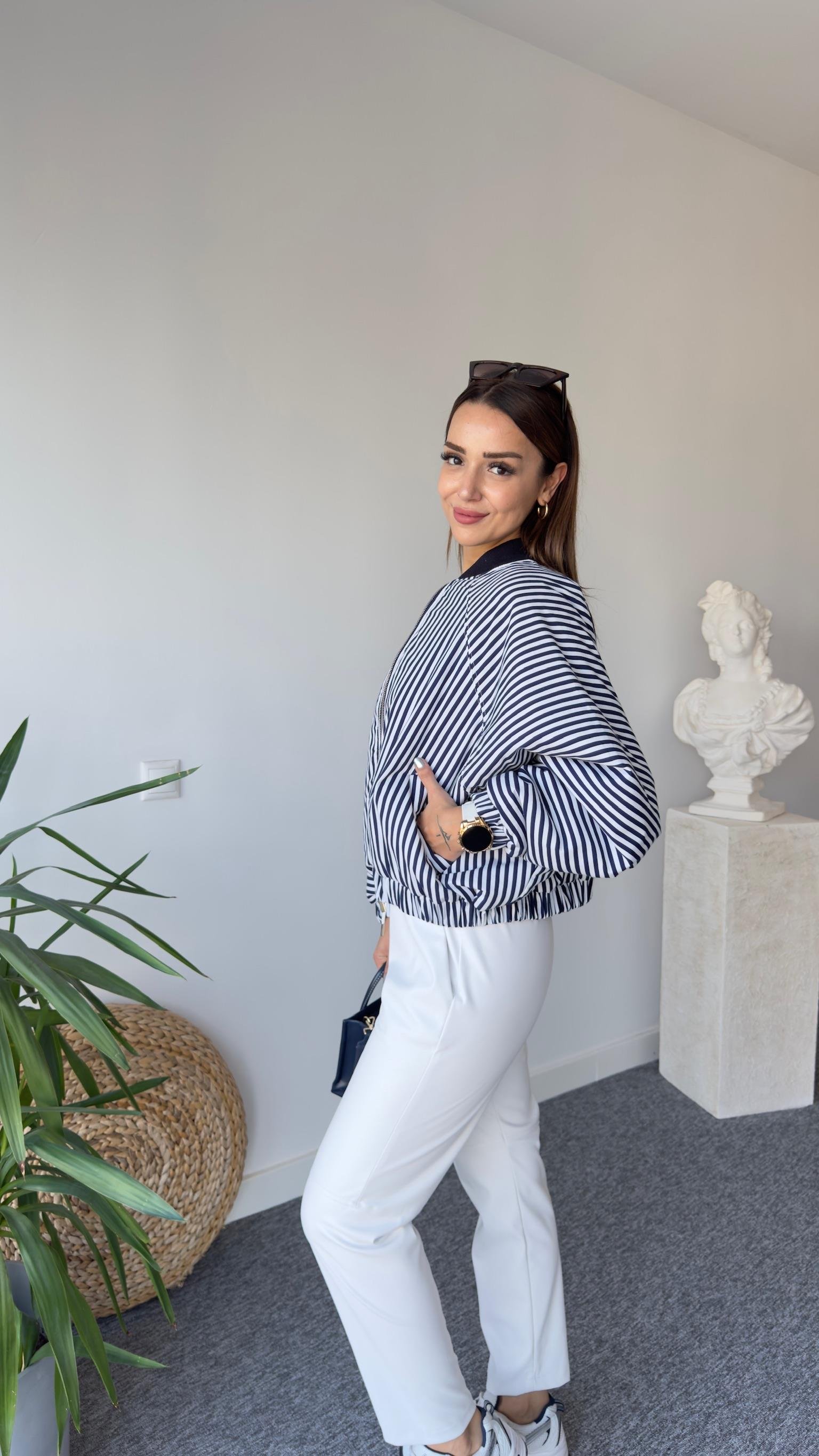 James Orj Model Çizgili Bomber Ceket