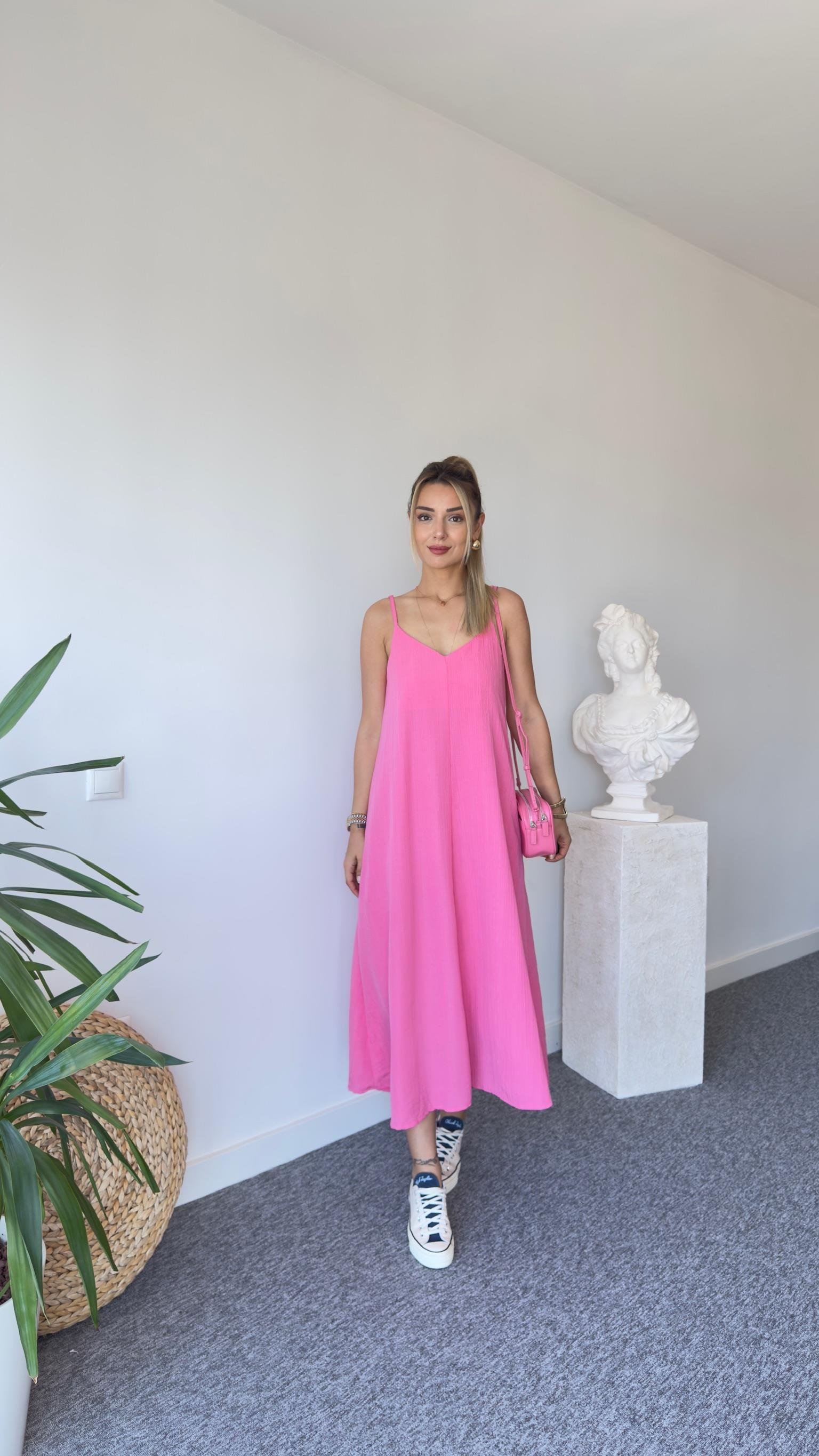 Pera Askılı Pembe Elbise