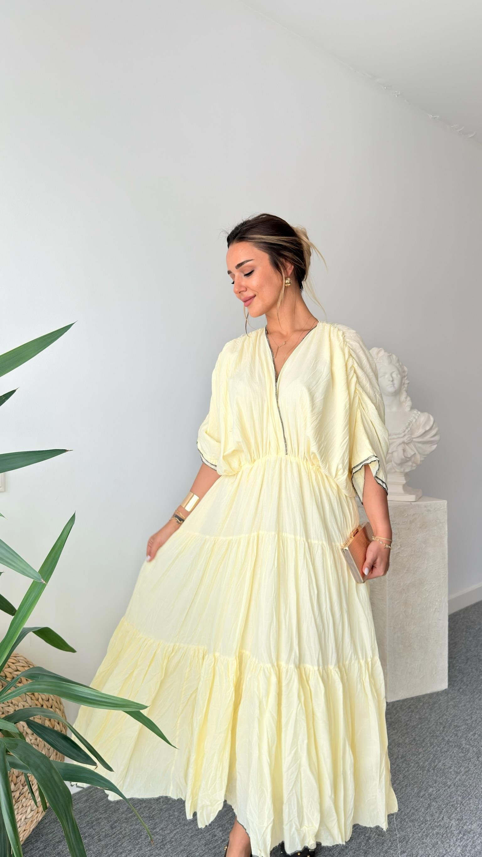 Sarı Kontrast Massi Model Elbise