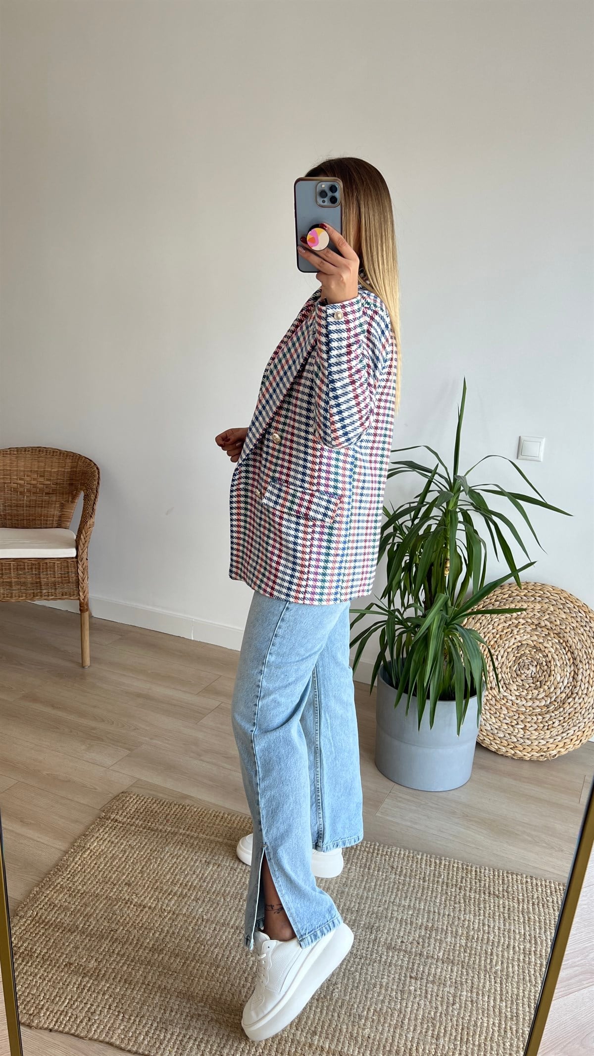Çok Renkli Ekose Blazer Ceket