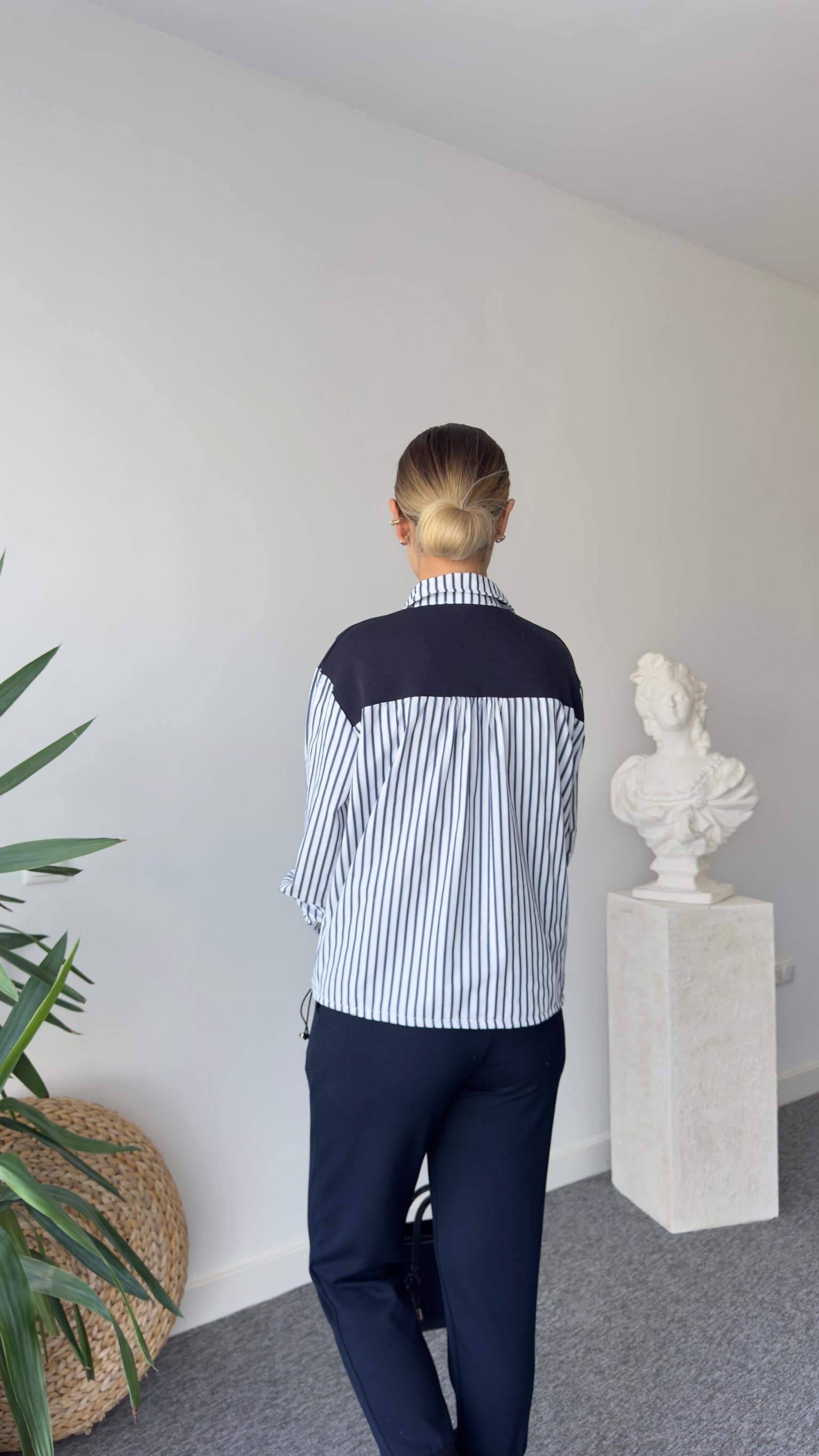Ezela Çizgili Poplin Garnili Sweatshirt